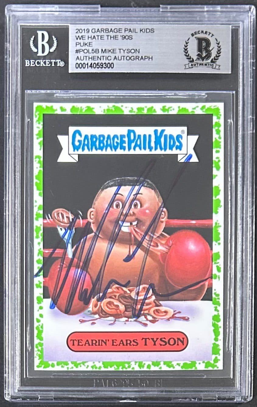 Mike Tyson Signed 2019 Garbage Pail Kids Puke Card 5B BAS 14059300 Tearin’ Ears Mike Tyson Card 14059300, supplier stock photo
