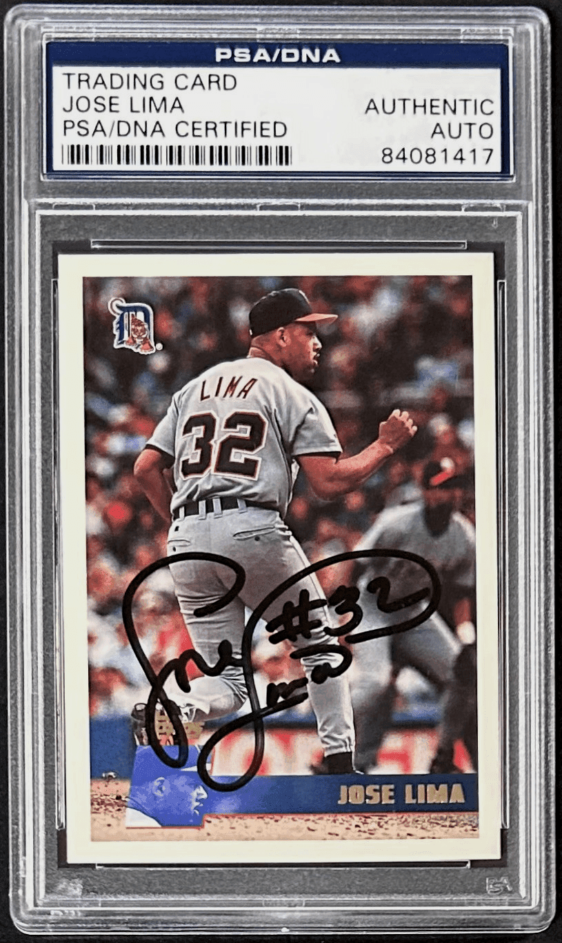 Jose Lima Signed 1996 Topps Card #366 PSA/DNA 84081417 Detroit Tigers Jose Lima Card 84081417, supplier stock photo