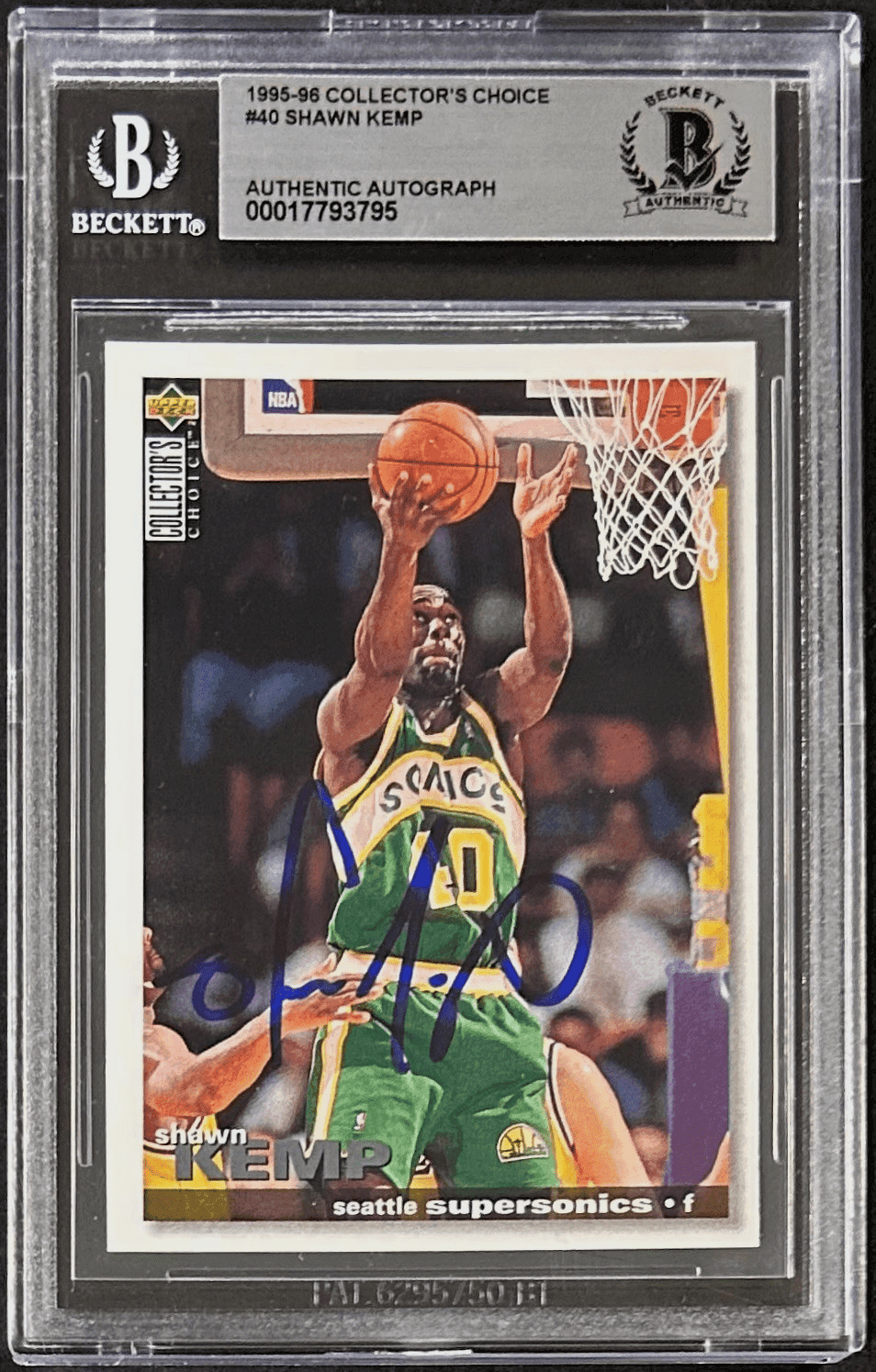 Shawn Kemp Signed 1995-96 Collectors Choice UD Card 40 BAS 17793795 Supersonics Shawn Kemp Card 17793795, supplier stock photo
