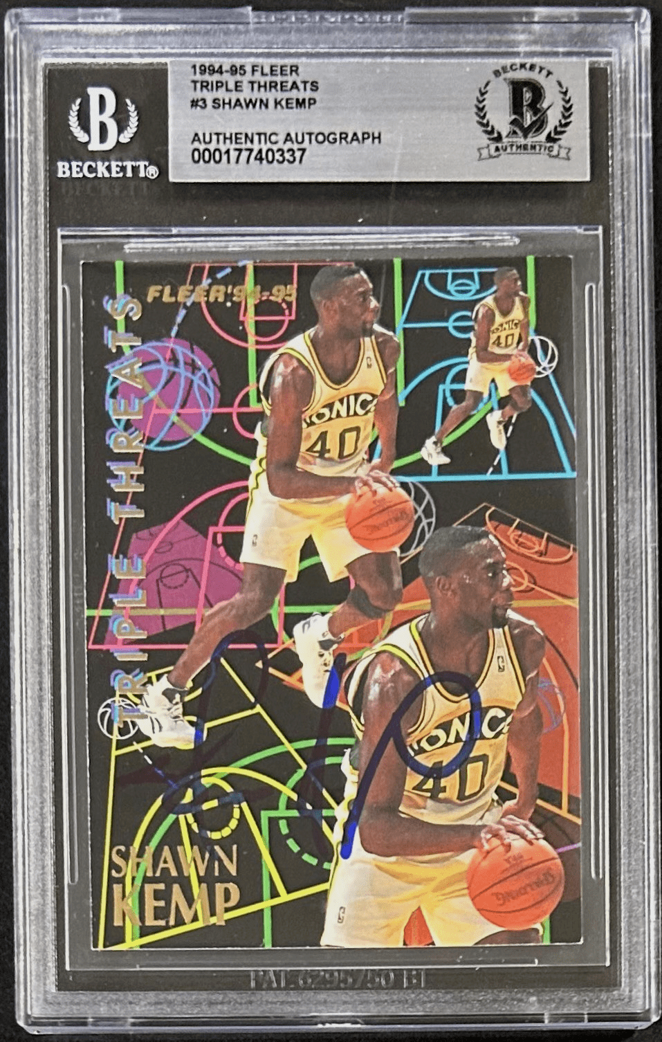 Shawn Kemp Signed 1994-95 Fleer Triple Threats Card #3 BAS 17740337 Supersonics Shawn Kemp Card 17740337, supplier stock photo