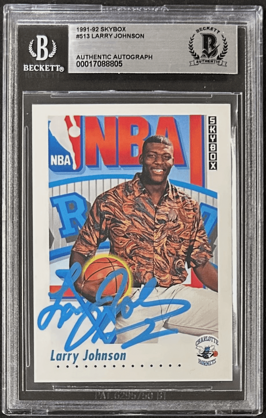 Larry Johnson 1991-92 Skybox Signed Card #513 Beckett 17088805 Charlotte Hornets Larry Johnson Card 17088805, Charlotte Hornets, supplier stock photo