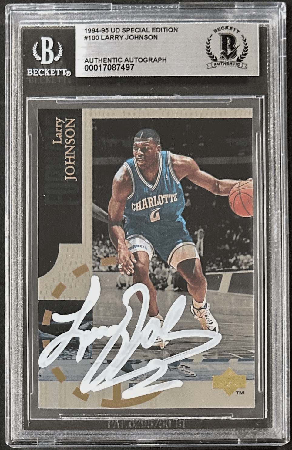Larry Johnson 1994-95 UD Special Edition Signed Card #100 BAS 17087497 Hornets Larry Johnson Card 17087497, Charlotte Hornets, supplier stock photo