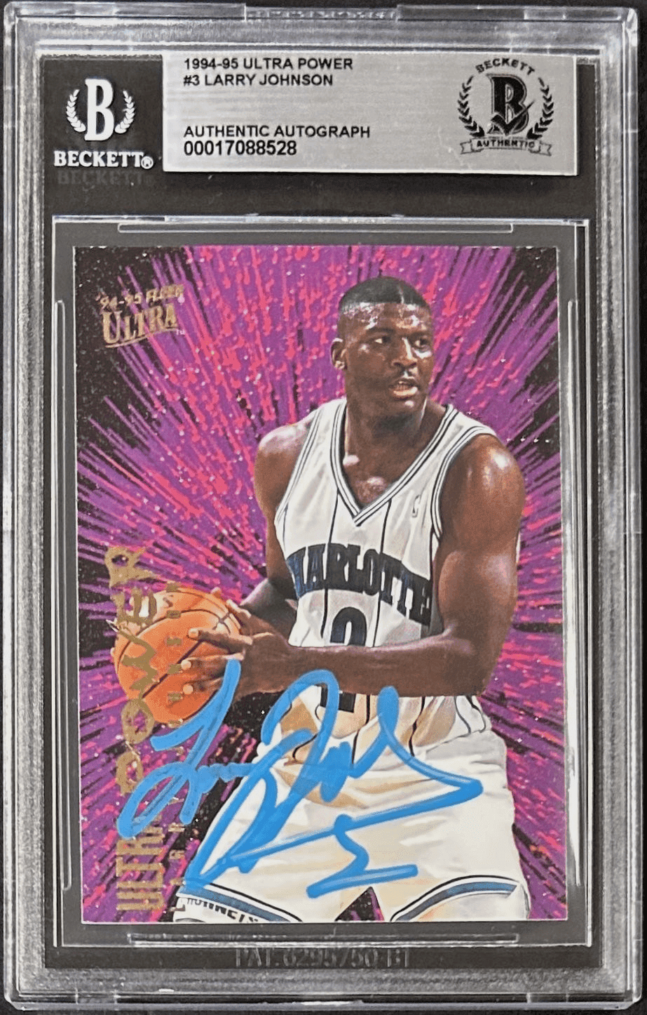 Larry Johnson 1994-95 Ultra Powers Signed Card #3 Beckett 17088528 Hornets Larry Johnson Card 17088528, Charlotte Hornets, supplier stock photo