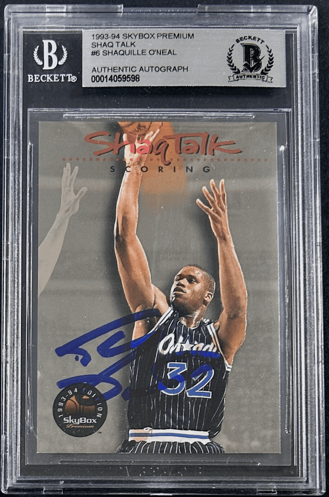 Shaquille Shaq O’Neal Signed 1993-94 Skybox Premium Card #6 Beckett 14059598 Shaquille O'Neal Card 14059598, Orlando Magic, supplier stock photo