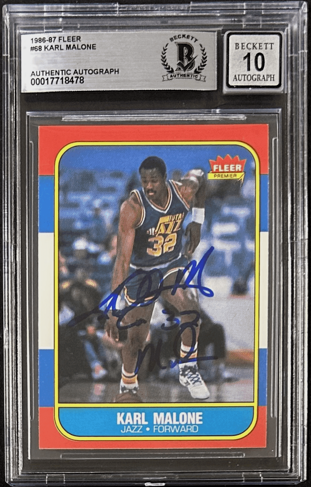 Karl Malone Signed 1986-87 Fleer Card #68 Beckett Auto 10 17718478 Mailman Karl Malone Card 17718478, supplier stock photo
