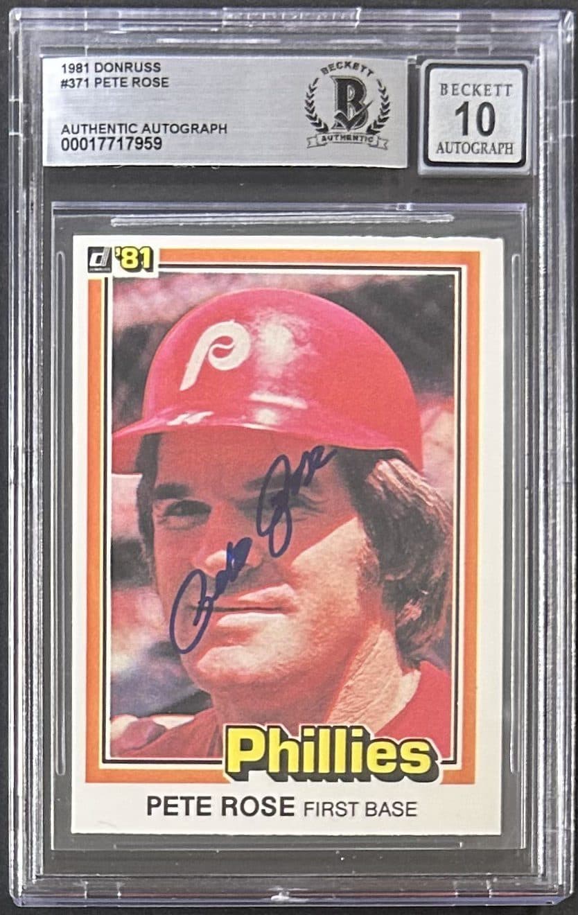Pete Rose Signed 1981 Donruss Card #371 Beckett 17717959 Auto 10 Phillies Pete Rose Card 17717959, Philadelphia Phillies, supplier stock photo