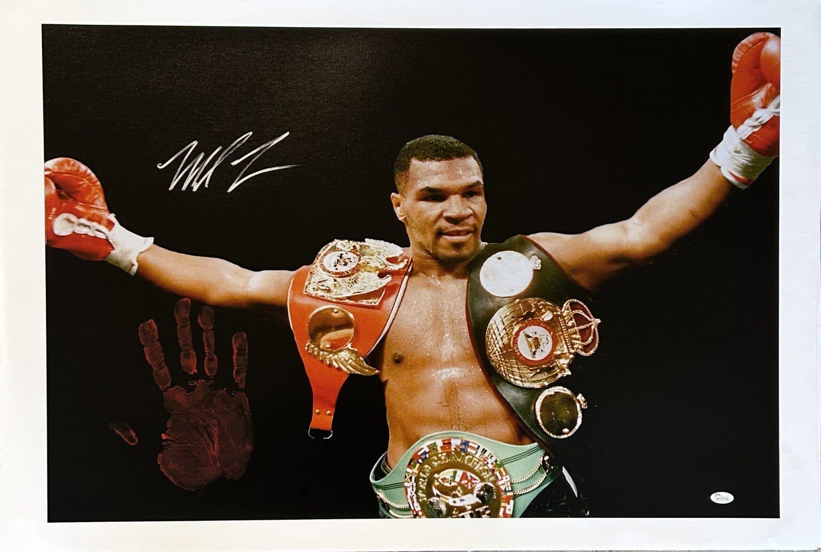 Mike Tyson Original Handprint Unstretched 20×36 Canvas Signed JSA WP276738 Belts Mike Tyson Canvas 20x36-wp276738, supplier stock photo