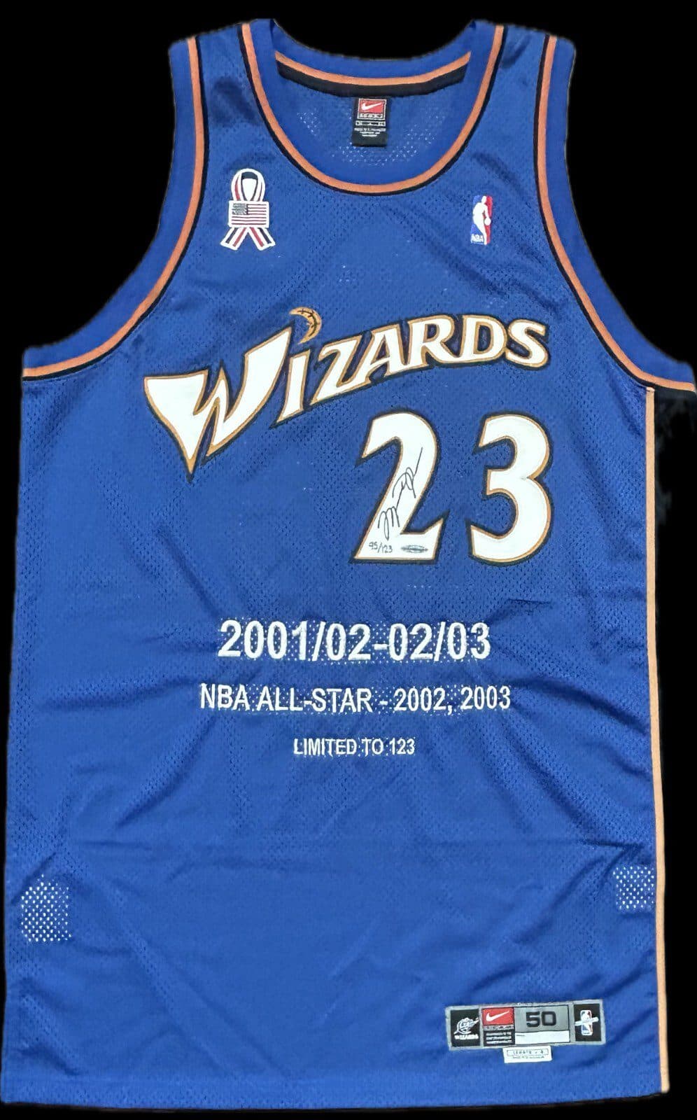 Michael Jordan Signed Washington Wizards Blue Stats Jersey Upper Deck & GOAT Michael Jordan Jersey michael-jordan-blue-stats-upper-deck, Washington Wizards, supplier stock photo
