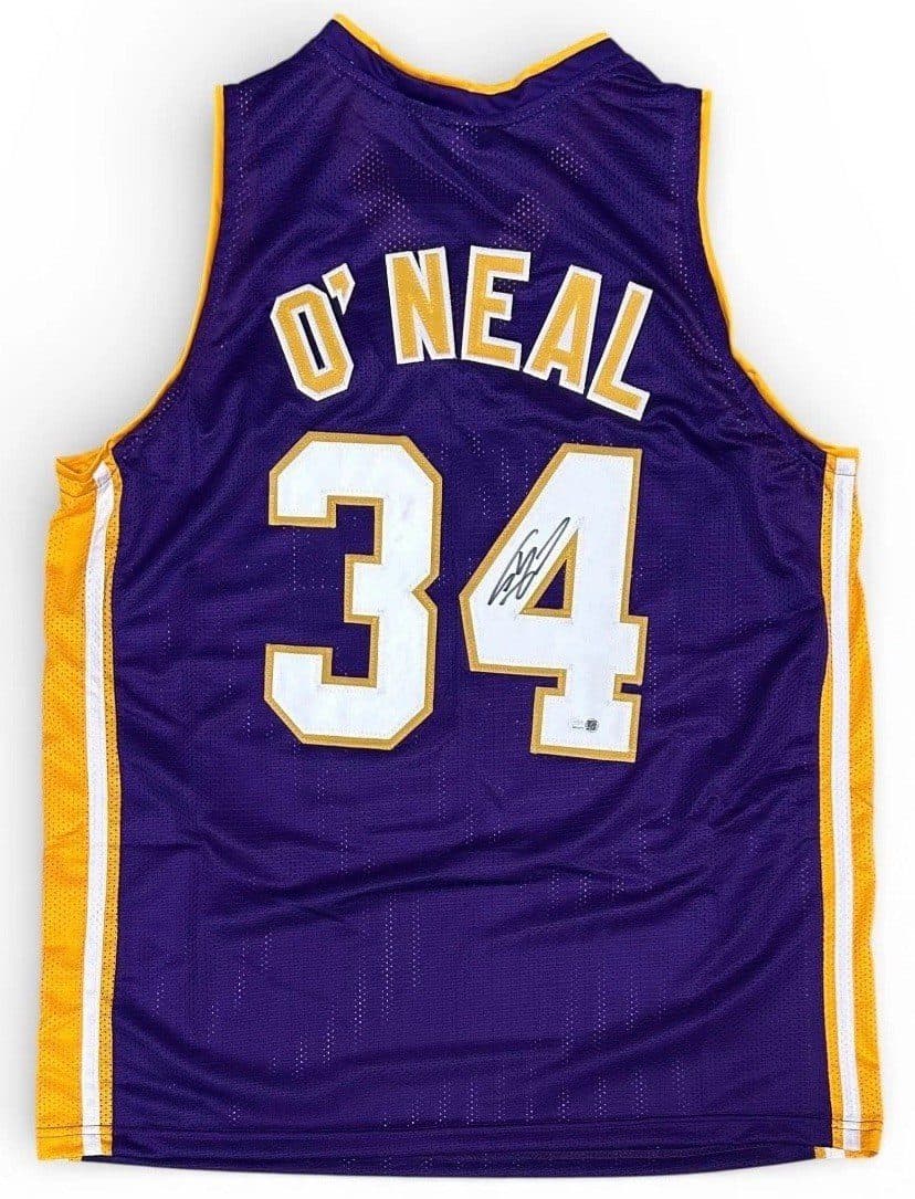 SHAQUILLE O’NEAL SHAQ AUTOGRAPHED PURPLE YELLOW CUSTOM JERSEY JSA Shaquille O'Neal Jersey shaquille-oneal-shaq-purple-yellow, supplier stock photo