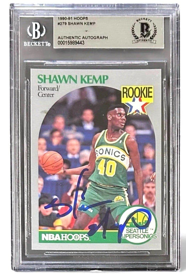 SHAWN KEMP AUTOGRAPHED 1990-91 NBA HOOPS ROOKIE CARD #279 BECKETT 15989443 Shawn Kemp Card 15989443, Seattle Supersonics, supplier stock photo