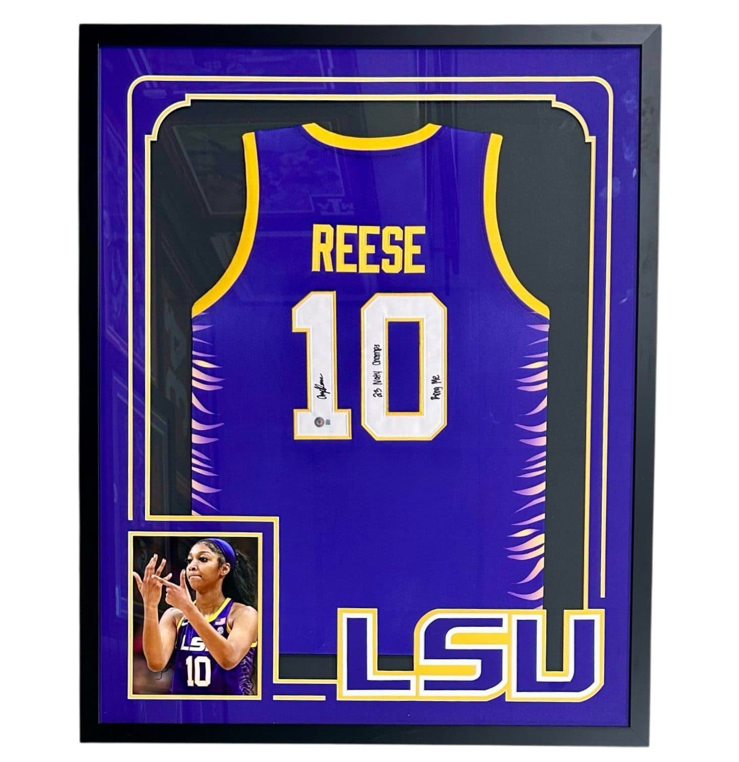 ANGEL REESE AUTOGRAPHED FRAMED PURPLE BECKETT Angel Reese Jersey angel-reese-framed-purple, supplier stock photo