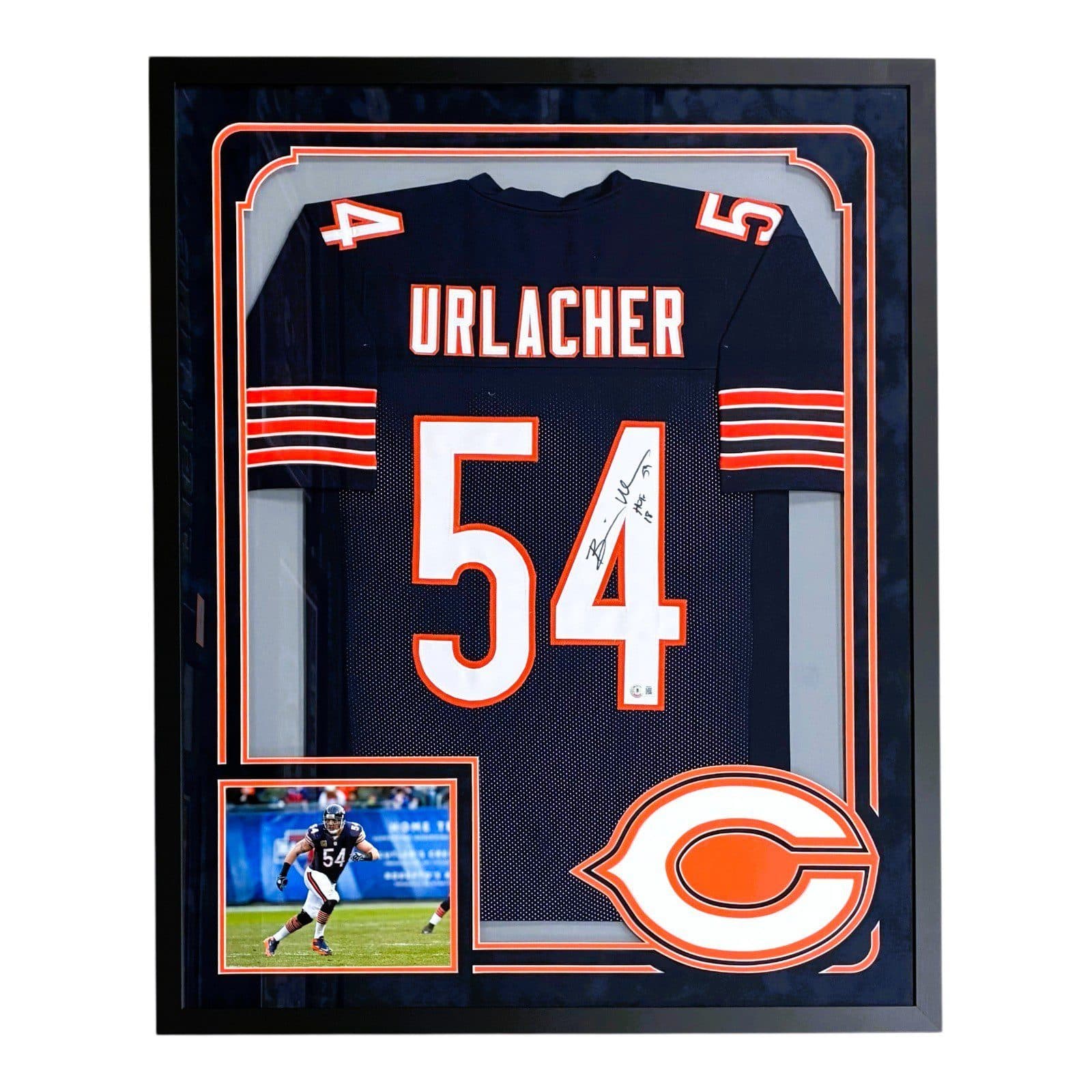 BRIAN URLACHER AUTOGRAPHED FRAMED BLUE/ORANGE JERSEY BECKETT Brian Urlacher Jersey brian-urlacher-framed-blue-orange, supplier stock photo