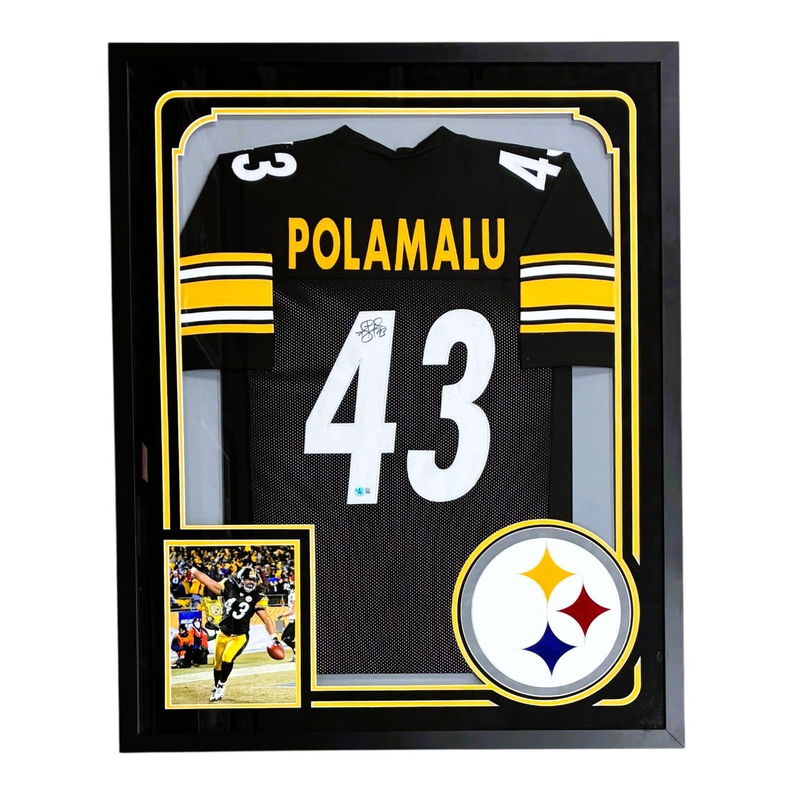 TROY POLAMALU AUTOGRAPHED FRAMED BLACK/YELLOW JERSEY BECKETT Troy Polamalu Jersey troy-polamalu-framed-black-yellow, supplier stock photo