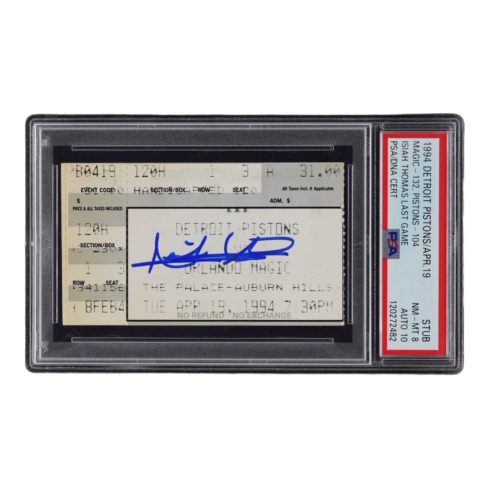 ISIAH THOMAS SIGNED LAST GAME TICKET STUB PSA NM-MT 8 DETROIT PISTONS POP 1 Isiah Thomas Ticket Stub isiah-thomas-last-game-nm-mt, Detroit Pistons, supplier stock photo