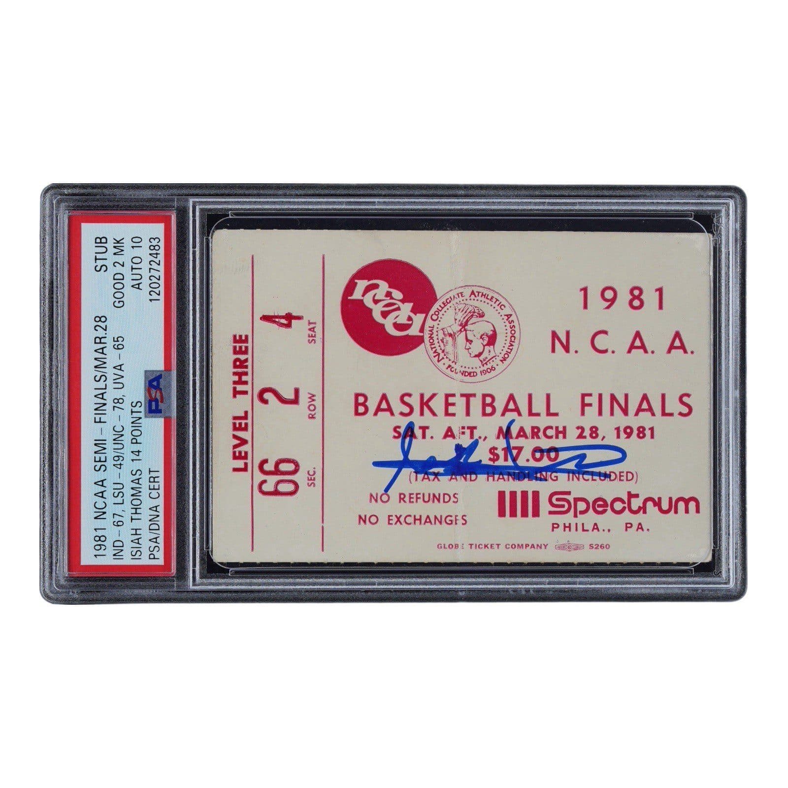 ISIAH THOMAS SIGNED 1981 NCAA SEMI FINALS TICKET STUB PSA GOOD 2 MK INDIANA Isiah Thomas Ticket Stub isiah-thomas-1981-ncaa-semi-finals, Indiana Hoosiers, supplier stock photo