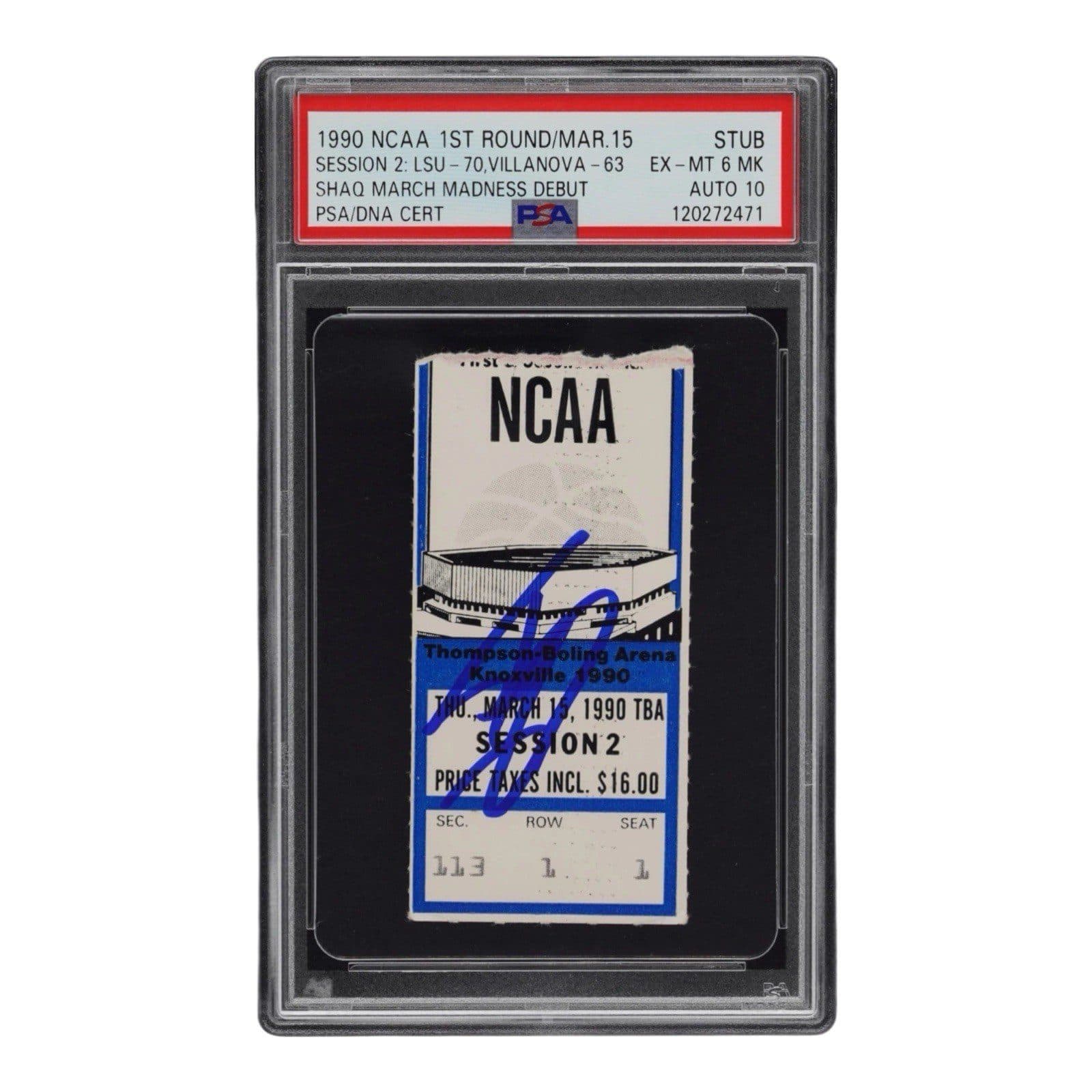 SHAQUILLE SHAQ O’NEAL SIGNED 1990 NCAA MARCH MADNESS DEBUT TICKET STUB PSA 6 Shaquille O'Neal Ticket Stub shaquille-shaq-oneal-1990-ncaa-march, Orlando Magic, supplier stock photo