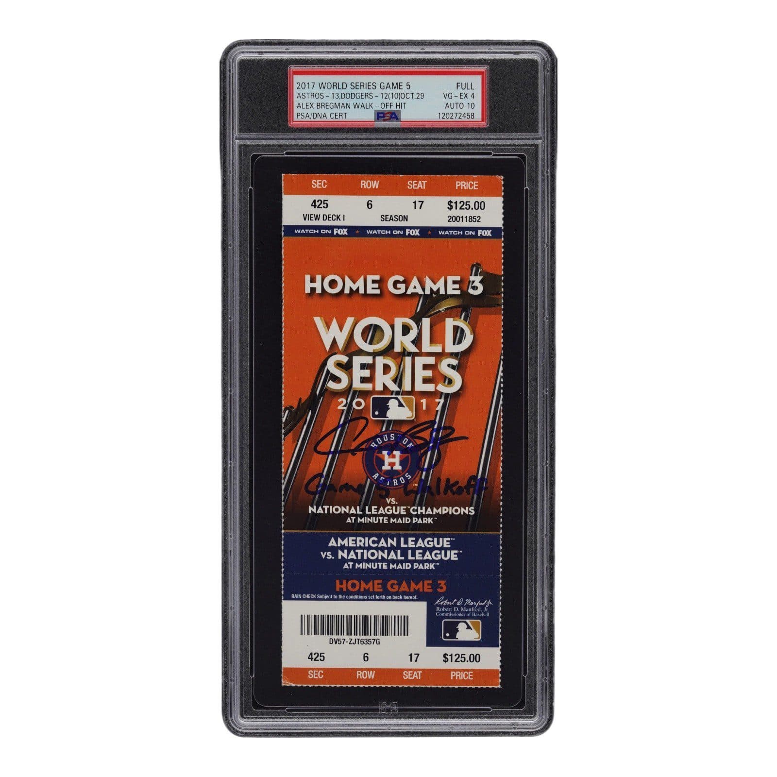 ALEX BREGMAN SIGNED 2017 WORLD SERIES GAME 5 FULL TICKET VG-EX 4 WALK OFF HIT Alex Bregman Ticket Stub alex-bregman-2017-world-series-game, Houston Astros, supplier stock photo
