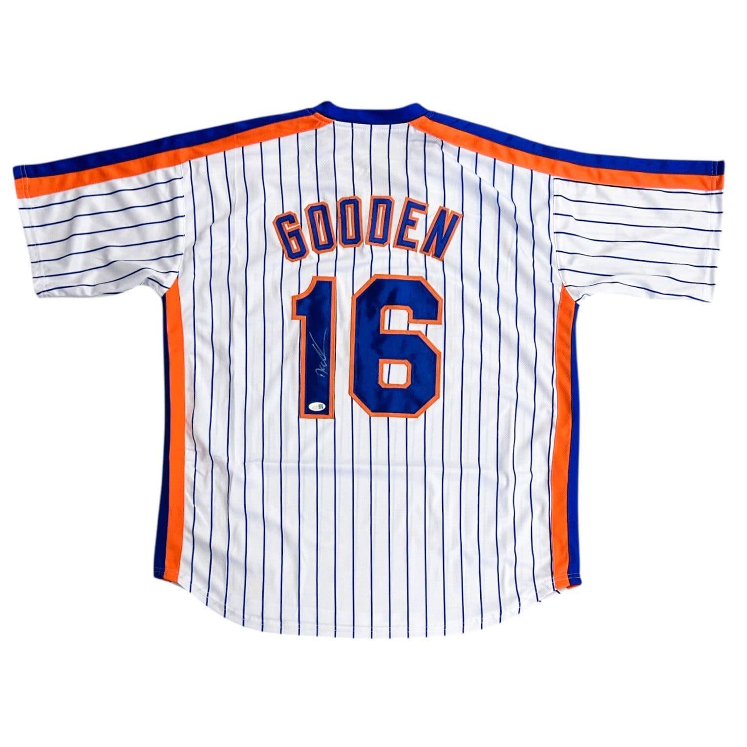 DWIGHT GOODEN AUTOGRAPHED STRIPES WHITE/BLUE/ORANGE CUSTOM JERSEY JSA Dwight Gooden Jersey dwight-gooden-stripes-white-blue-orange, supplier stock photo