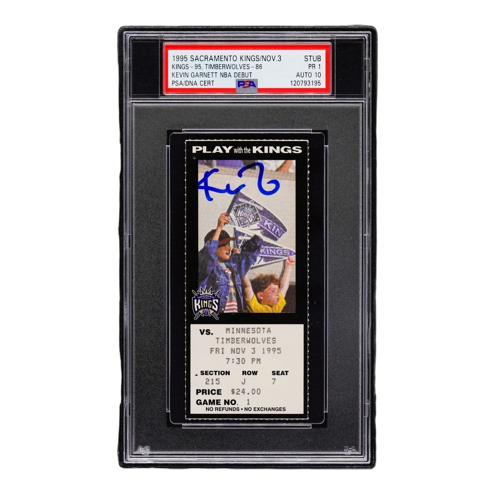 KEVIN GARNETT SIGNED NBA MININESOTA TIMBERWOLVES DEBUT TICKET 11/3/1995 PSA PR 1 Kevin Garnett Ticket Stub kevin-garnett-nba-mininesota-debut-11, Minnesota Timberwolves, supplier stock photo