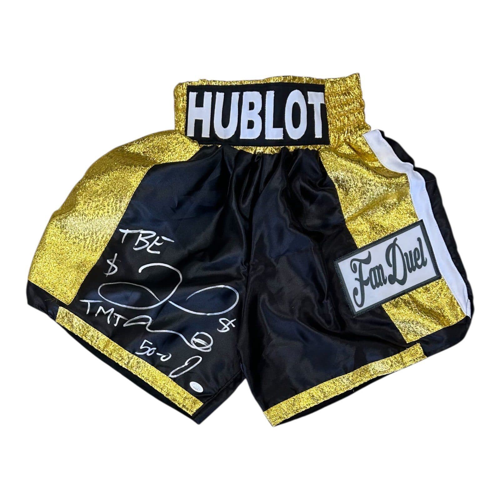 FLOYD MAYWEATHER JR. AUTOGRAPHED BOXING TRUNKS JSA w INSCRIPTIONS TMT TBE 50-0 $ Floyd Mayweather Jr. Other floyd-mayweather-jr-boxing-trunks-inscriptions, supplier stock photo