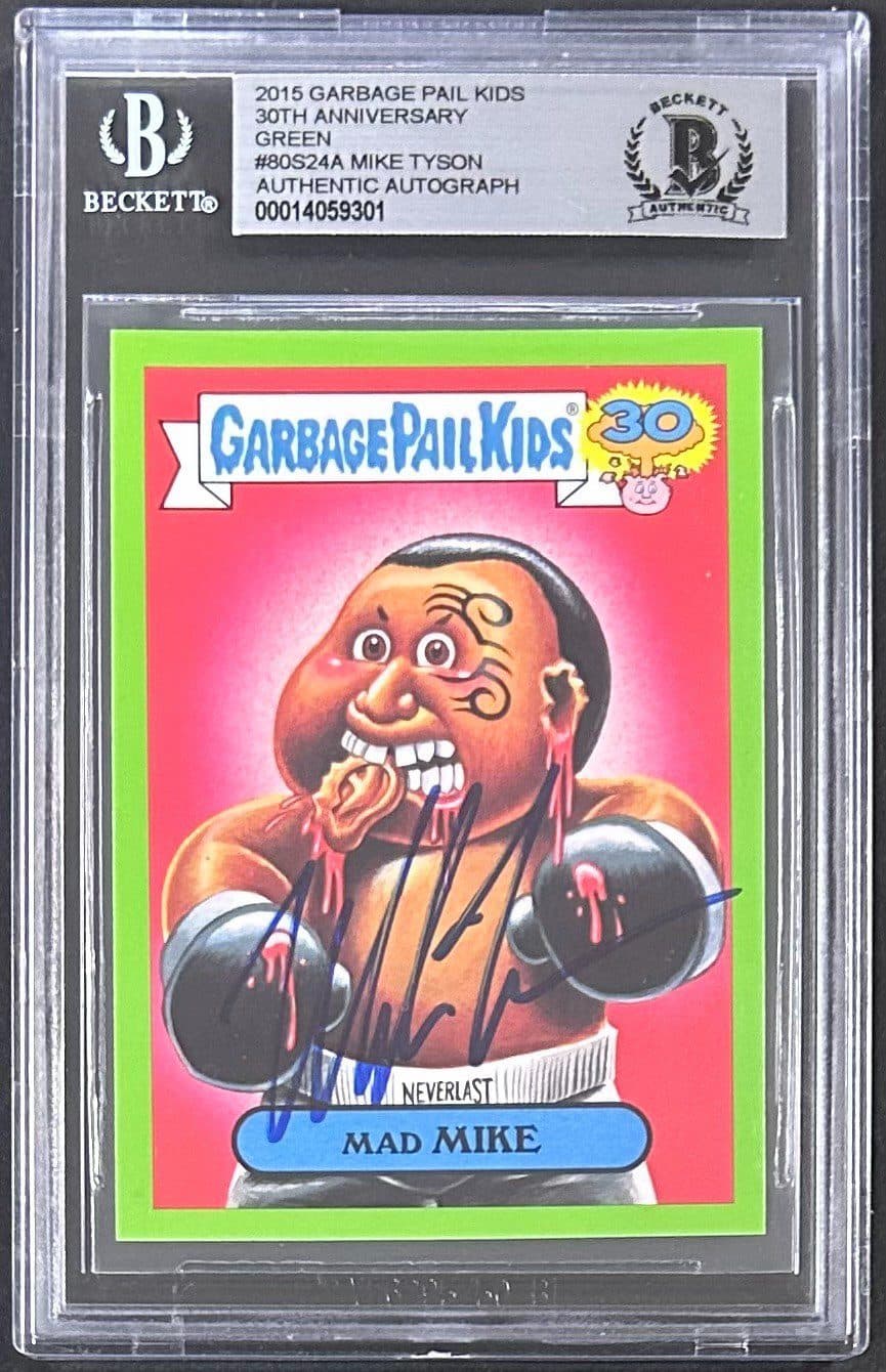 Mike Tyson Signed 2015 Garbage Pail Kids Green Card #24A BAS 14059301 Mad Mike Mike Tyson Card 14059301, supplier stock photo