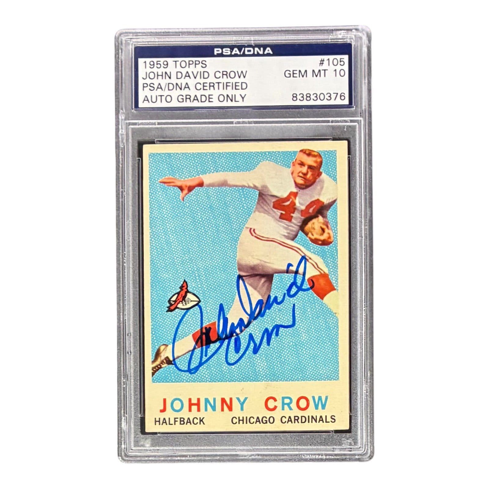 John David Crow Signed 1959 Topps Rookie Card PSA/DNA 83830376 Auto 10 Cardinals John David Crow Card 83830376, Chicago Cardinals, supplier stock photo