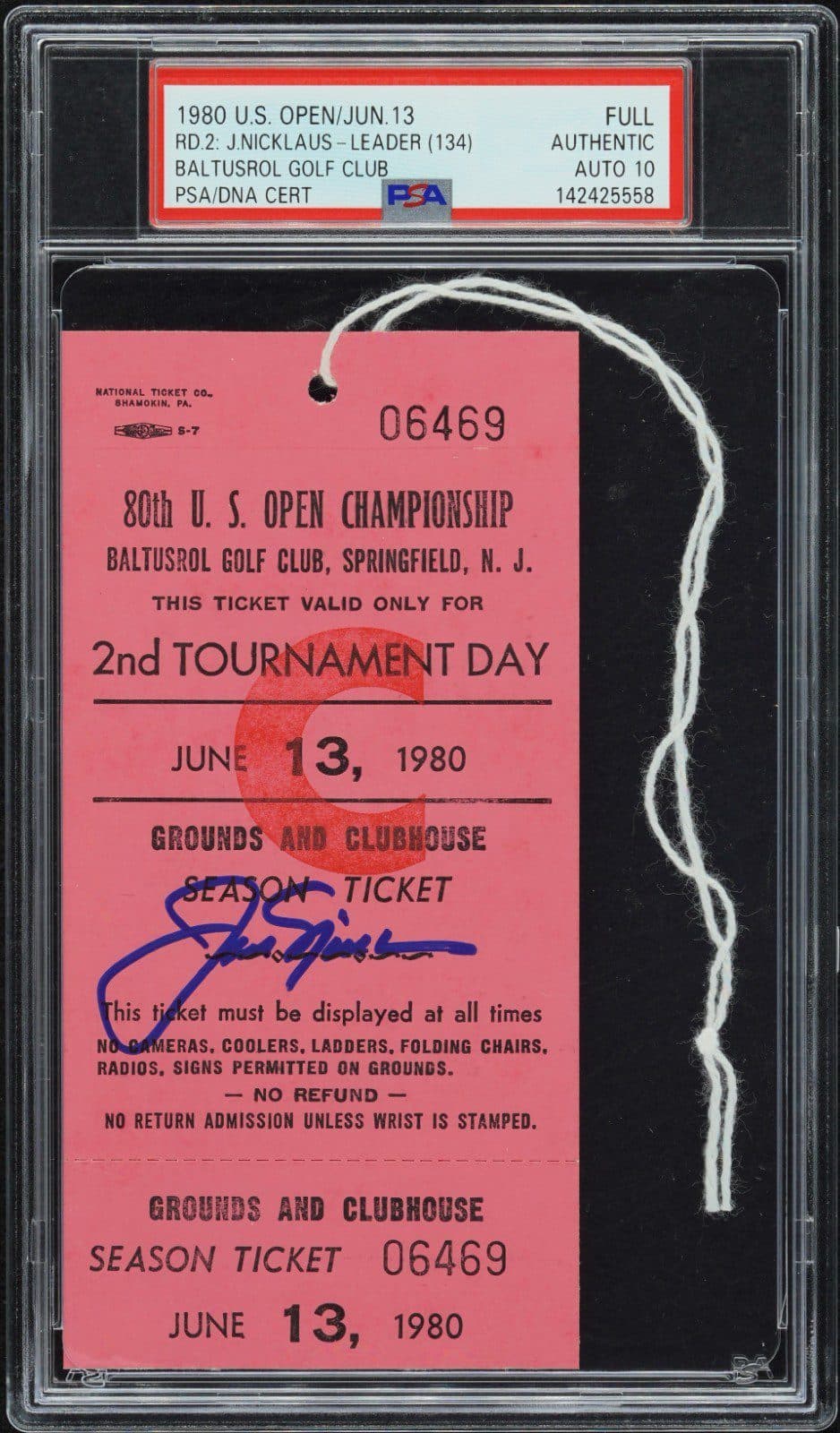 JACK NICKLAUS 16th MAJOR SIGNED 1980 US OPEN BALTUSROL GOLF CLUB FULL TICKET PSA Jack Nicklaus Ticket Stub jack-nicklaus-16th-major-1980-us, supplier stock photo
