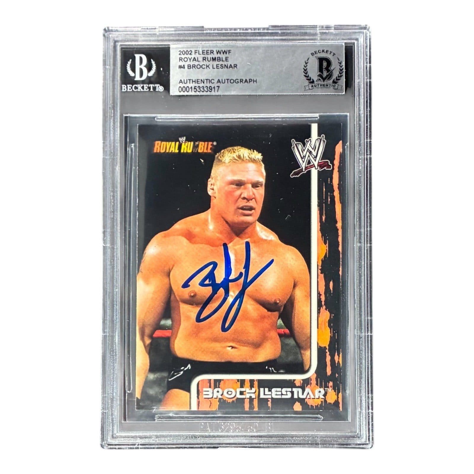 Brock Lesnar Signed 2002 Fleer WWF Royal Rumble Card #4 Beckett 15333917 Brock Lesnar Card 15333917, supplier stock photo