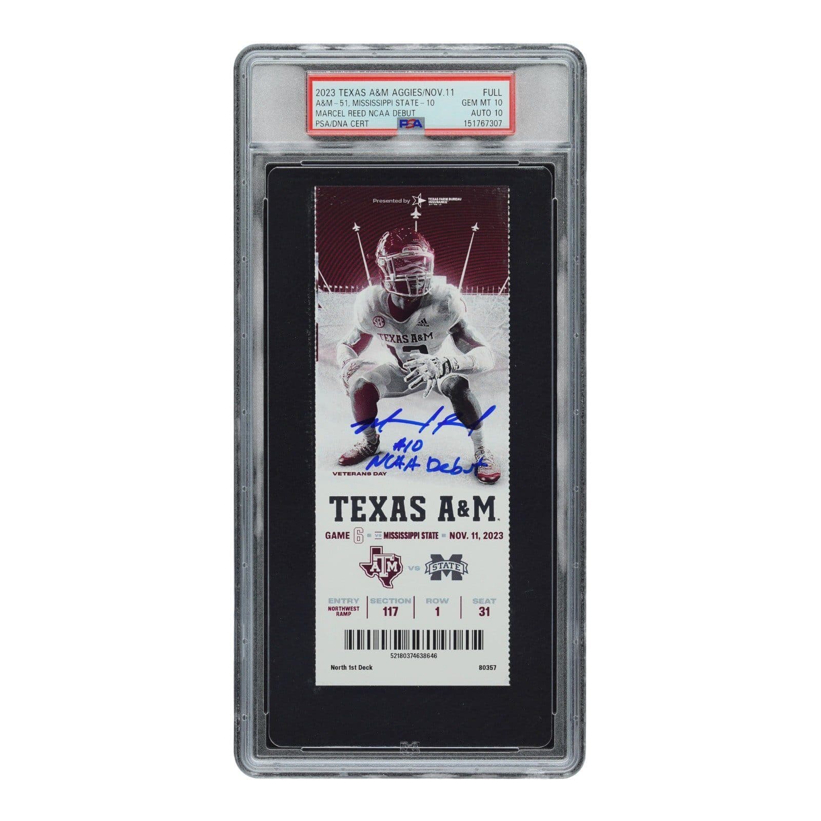 MARCEL REED SIGNED 2023 TEXAS A&M NCAA DEBUT TICKET PSA GEM MT 10 151767307 Marcel Reed Ticket Stub 151767307, supplier stock photo