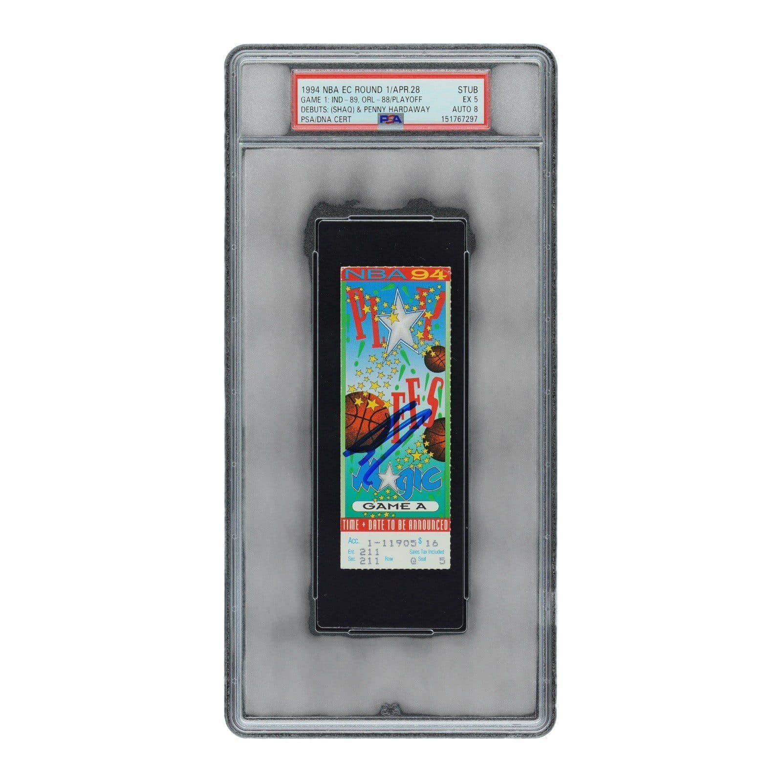 SHAQUILLE O’NEAL SIGNED 1994 PLAYOFF DEBUT TICKET STUB PSAEX 5 151767297 POP 1 Shaquille O'Neal Ticket Stub 151767297, Orlando Magic, supplier stock photo