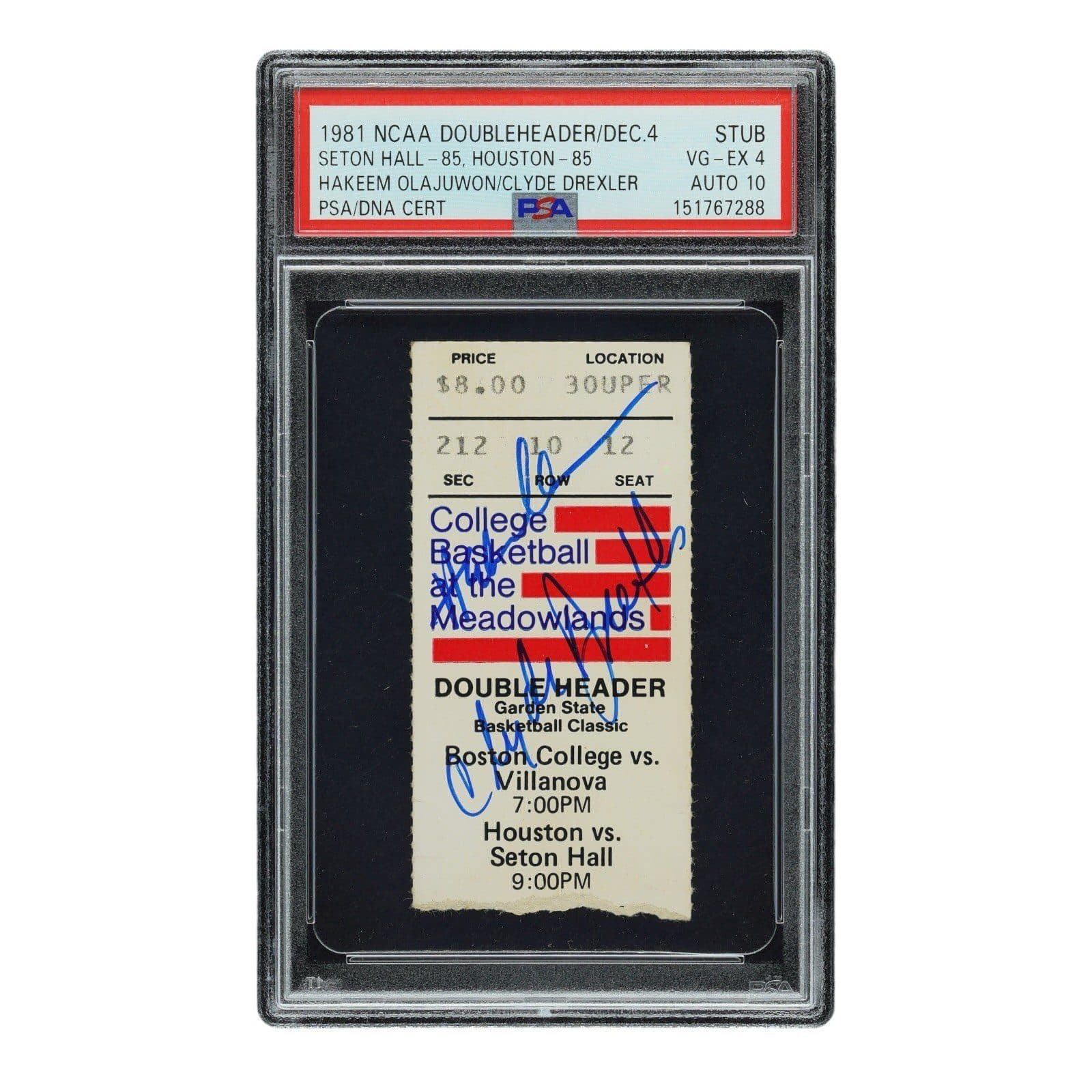 HAKEEM OLAJUWON CLYDE DREXLER 1981 NCAA DOUBLE HEADER TICKET STUB PSA 4 Hakeem Olajuwon Ticket Stub hakeem-olajuwon-clyde-drexler-1981-ncaa, Houston Rockets, supplier stock photo