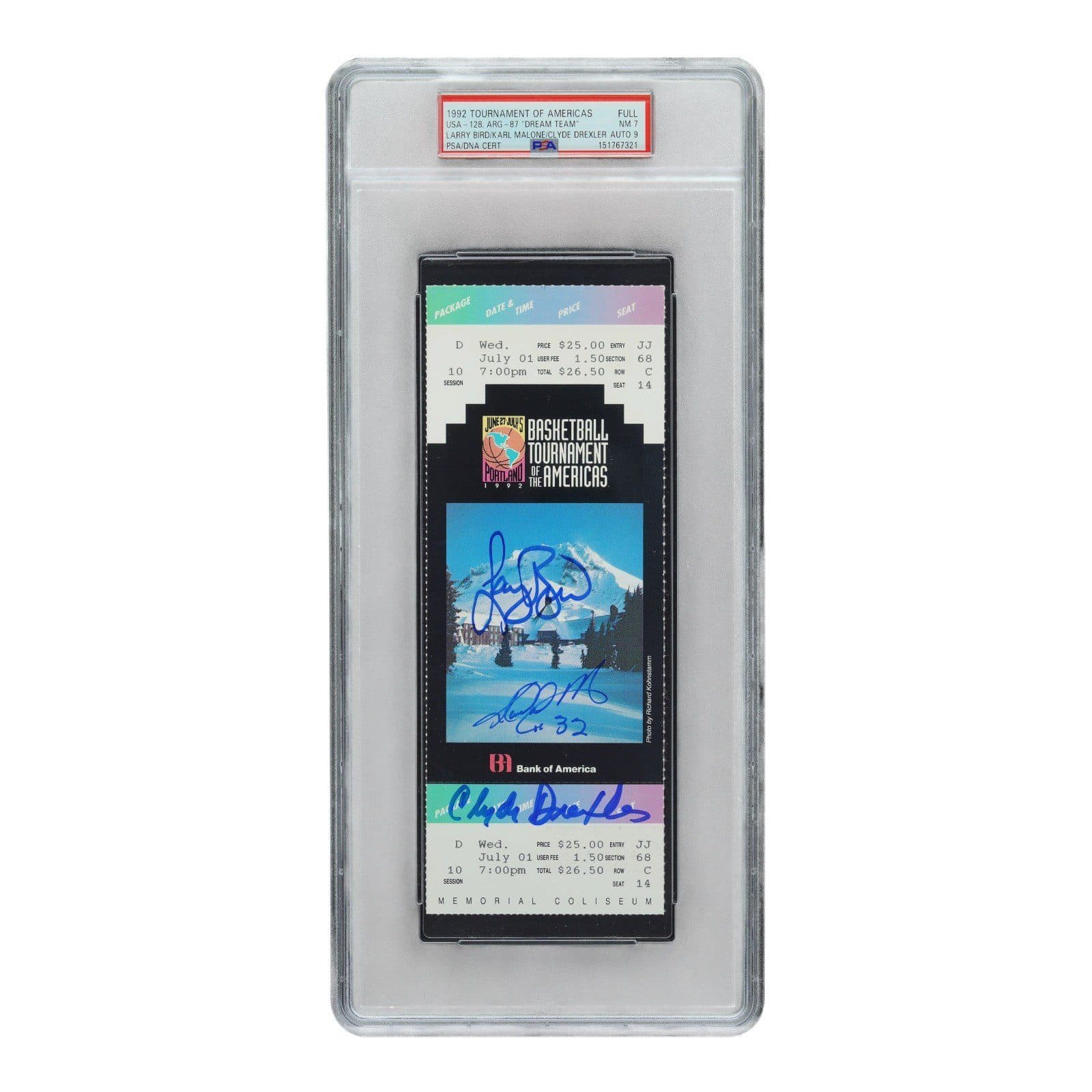 Bird Malone Drexler Signed 1992 Dream Team Tournament of Americas Ticket PSA 7 Ticket Stub bird-malone-drexler-1992-dream-team, supplier stock photo