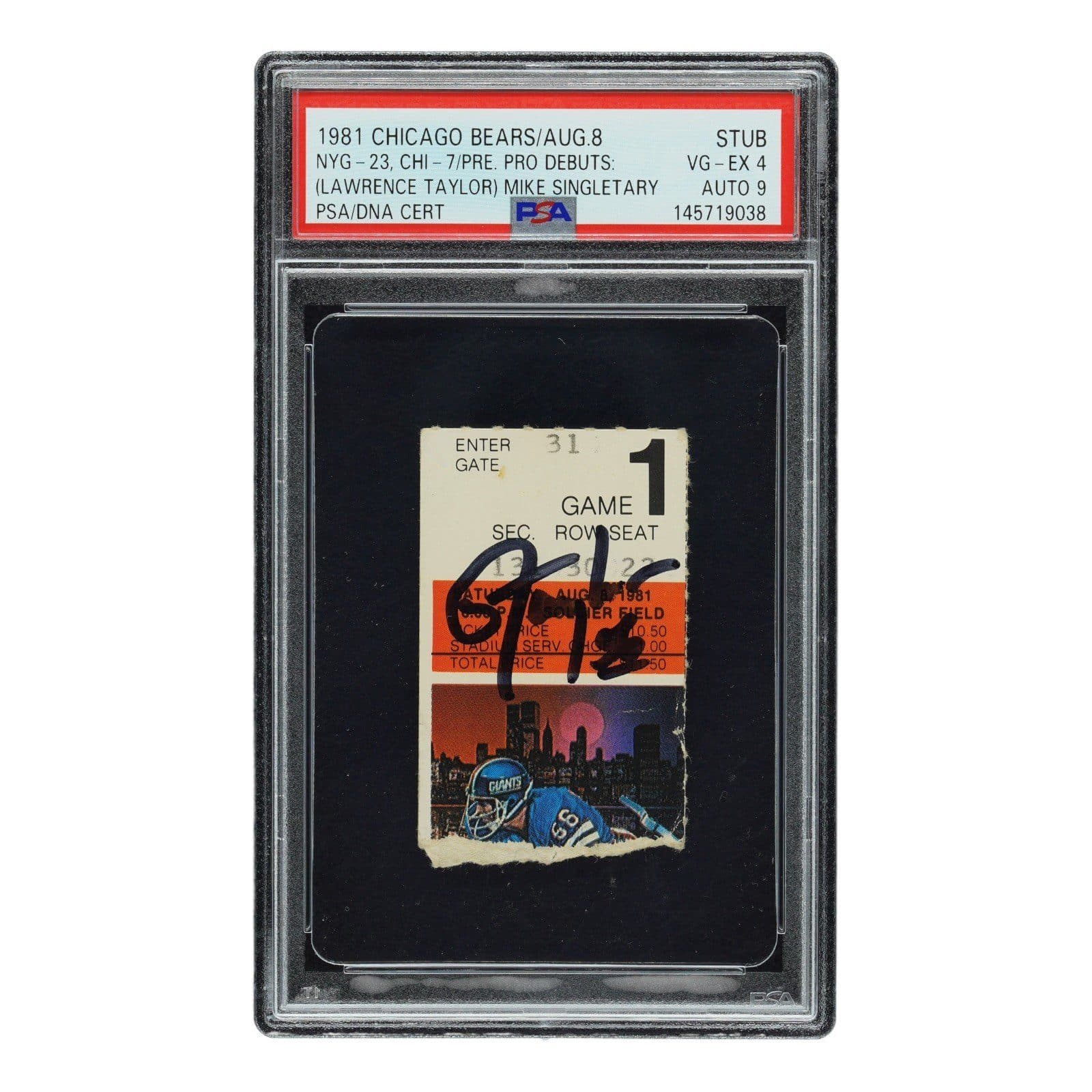 LAWRENCE TAYLOR SIGNED 1981 GIANTS PRO DEBUT TICKET STUB PSA 4 145719038 POP 1 Lawrence Taylor Ticket Stub 145719038, New York Giants, supplier stock photo