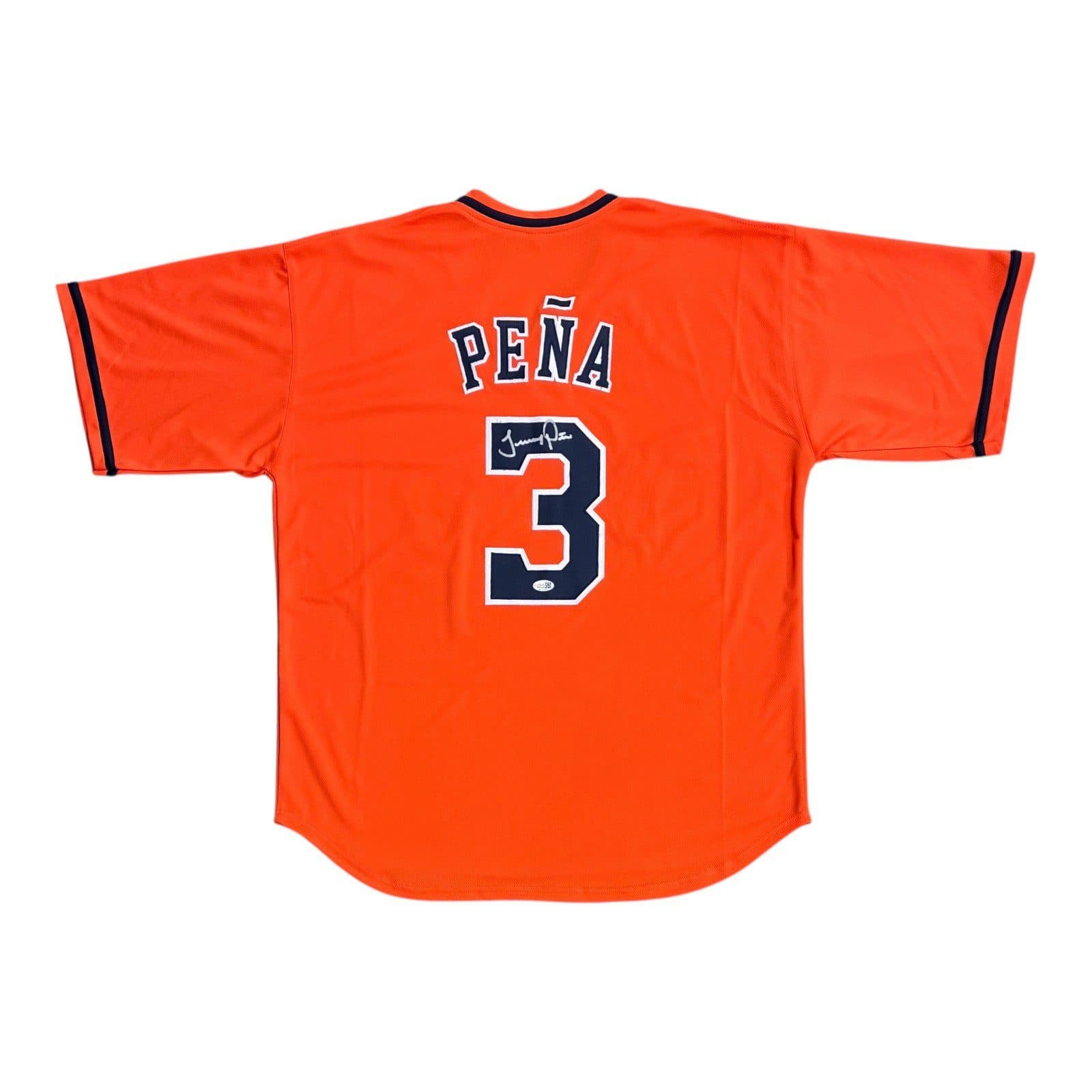 JEREMY PENA AUTOGRAPHED CUSTOM ORANGE/BLUE JERSEY JSA AUTHENTICATION Jeremy Peña Jersey jeremy-pena-orange-blue, Houston Astros, supplier stock photo