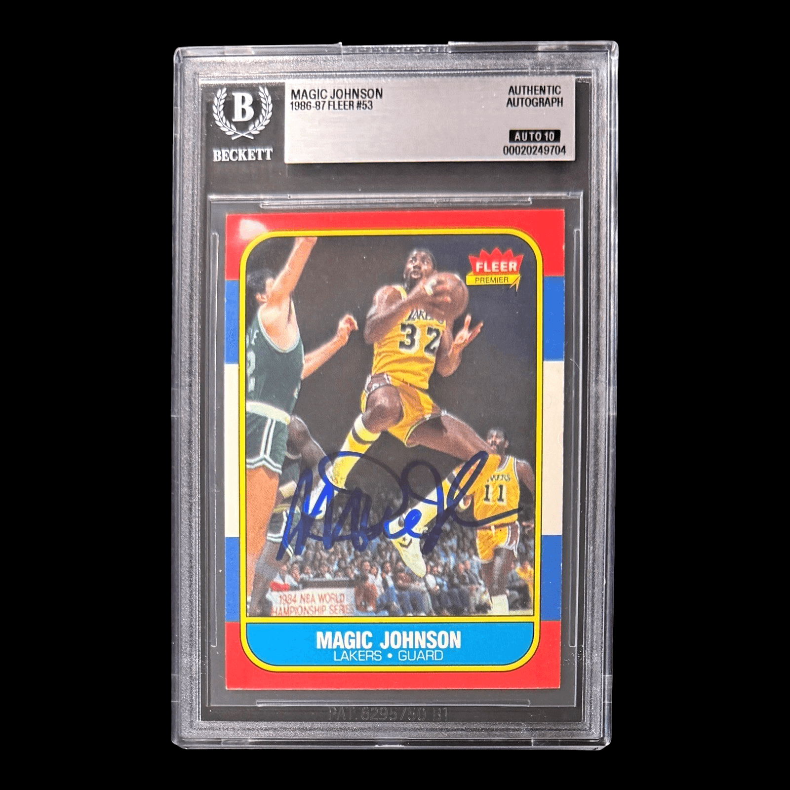 MAGIC JOHNSON SIGNED 1986-87 FLEER CARD #53 BECKETT 20249704 AUTO 10 LAKERS Magic Johnson Card 20249704, Los Angeles Lakers, supplier stock photo