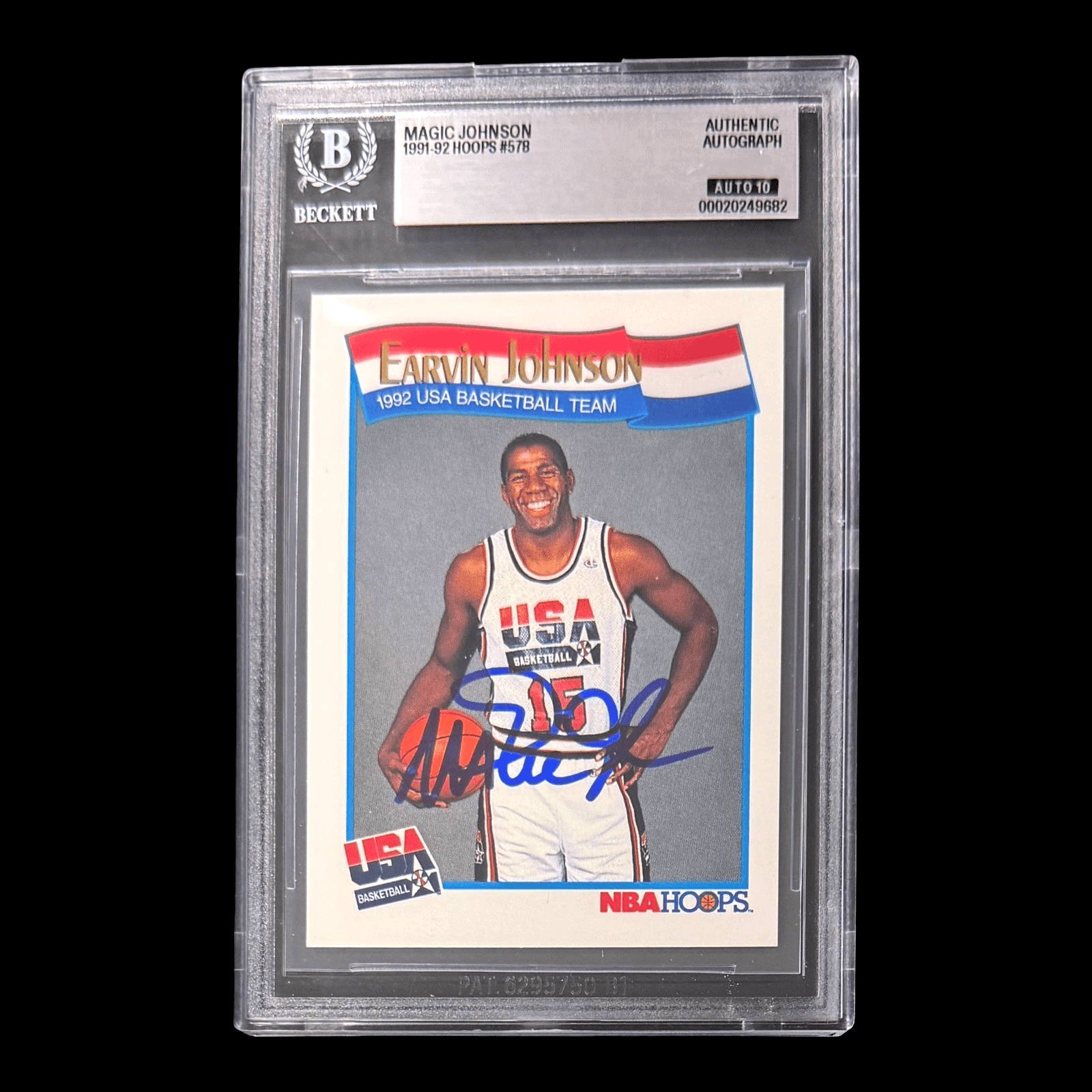MAGIC JOHNSON SIGNED 1991-92 NBA HOOPS CARD #578 BAS 20249682 AUTO 10 DREAM TEAM Magic Johnson Card 20249682, Los Angeles Lakers, supplier stock photo