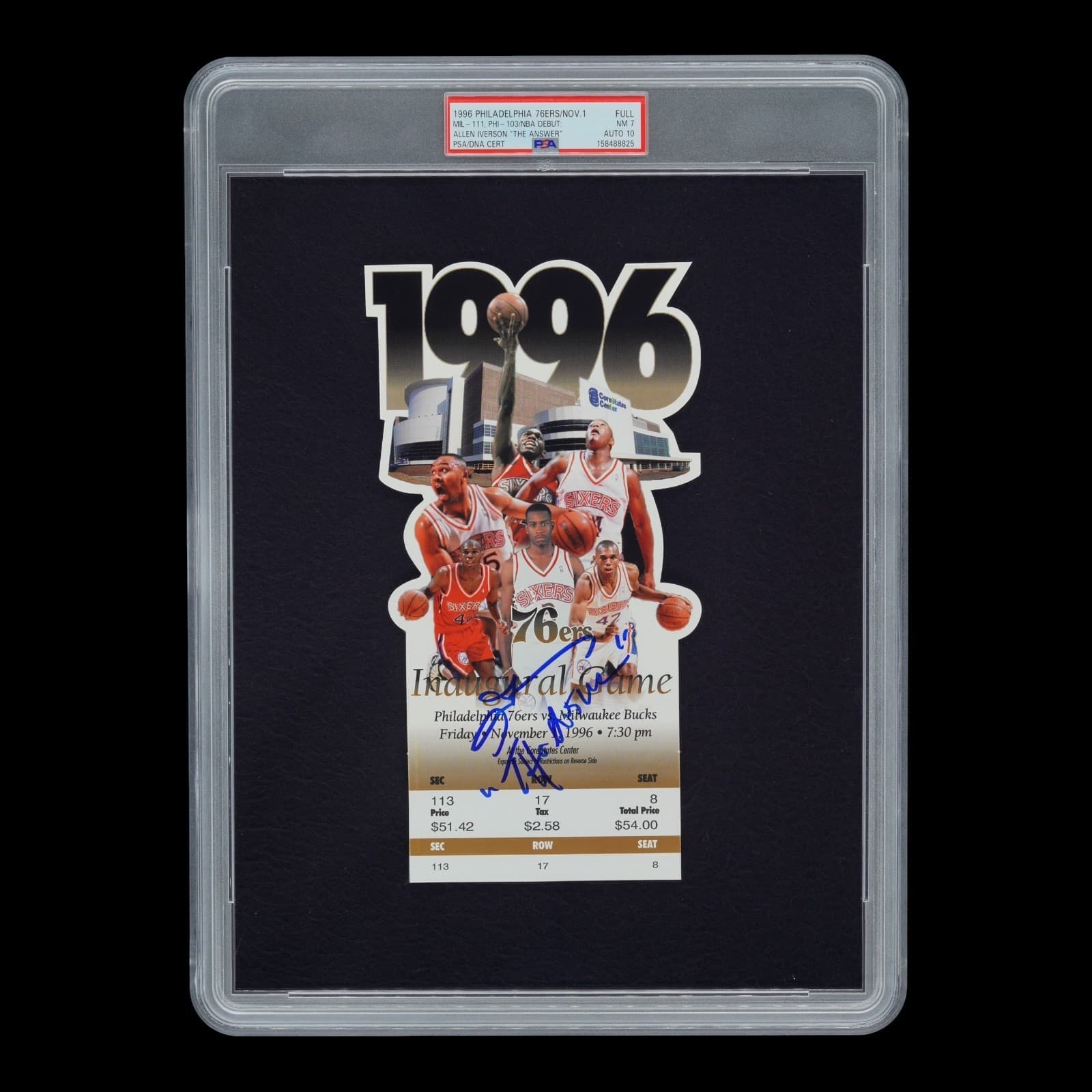 ALLEN IVERSON SIGNED 11/1/1996 PHILADELPHIA 76’ers NBA DEBUT TICKET PSA 7 Allen Iverson Ticket Stub allen-iverson-11-1-1996-nba, Philadelphia 76ers, supplier stock photo