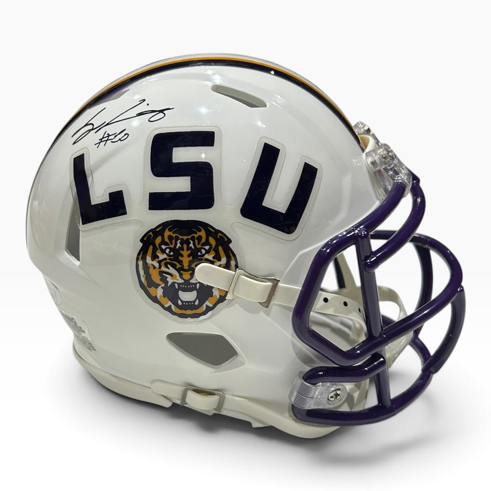 SAM LEAVITT AUTOGRAPHED LSU TIGERS MINI SPEED HELMET JSA WHITE Helmet sam-leavitt-mini-speed-white, supplier stock photo