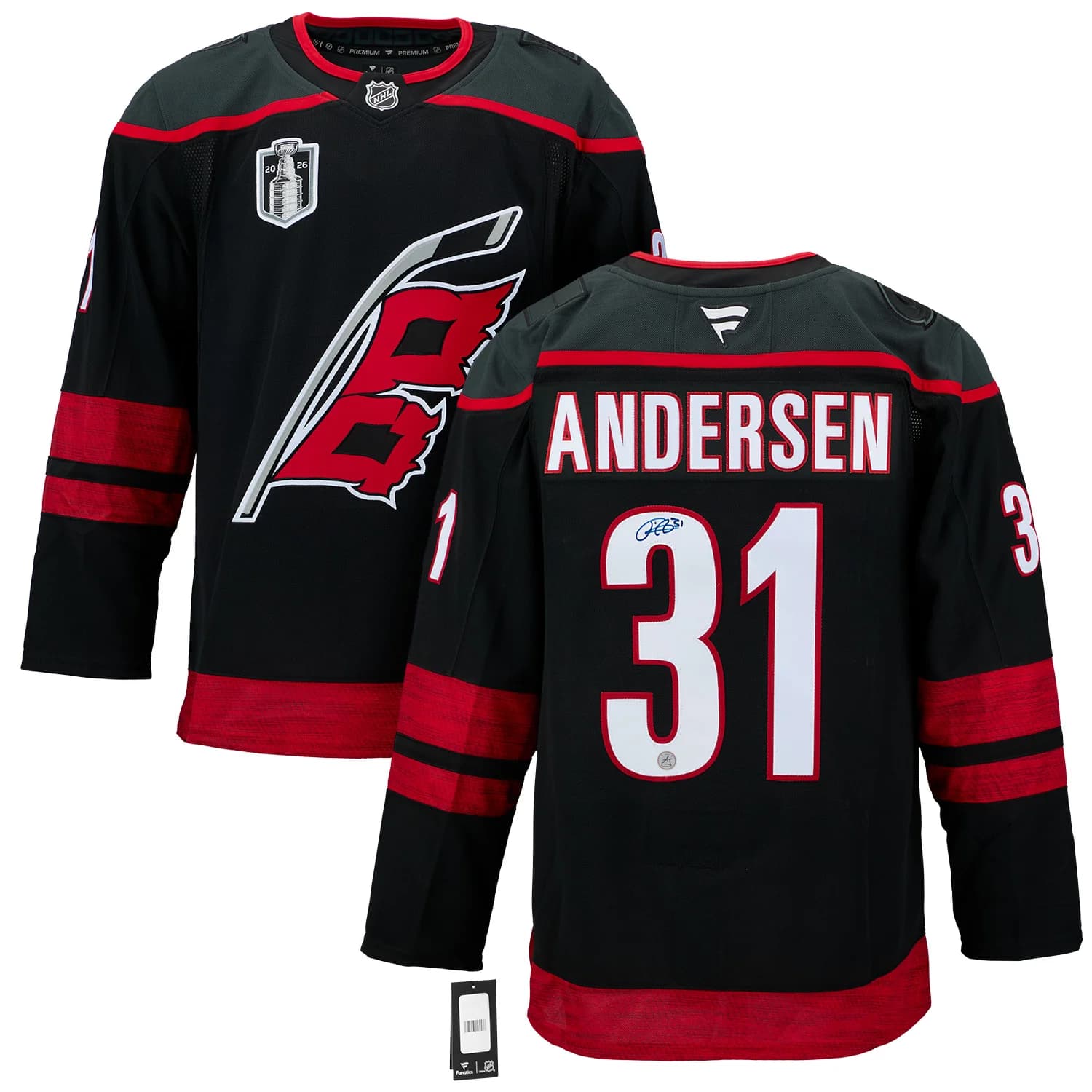 Frederik Andersen Carolina Hurricanes Signed 2026 Stanley Cup Fanatics Jersey Frederik Andersen Jersey frederik-andersen-carolina-hurricanes-2026, Carolina Hurricanes, view 3, supplier stock photo