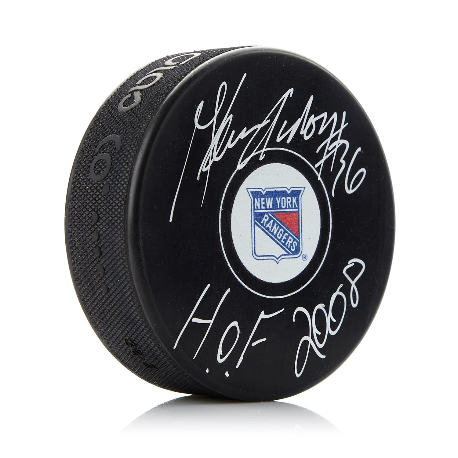 Glenn Anderson Signed New York Rangers Hockey Puck with HOF Note Glenn Anderson Puck hockey-hof-note, New York Rangers, supplier stock photo