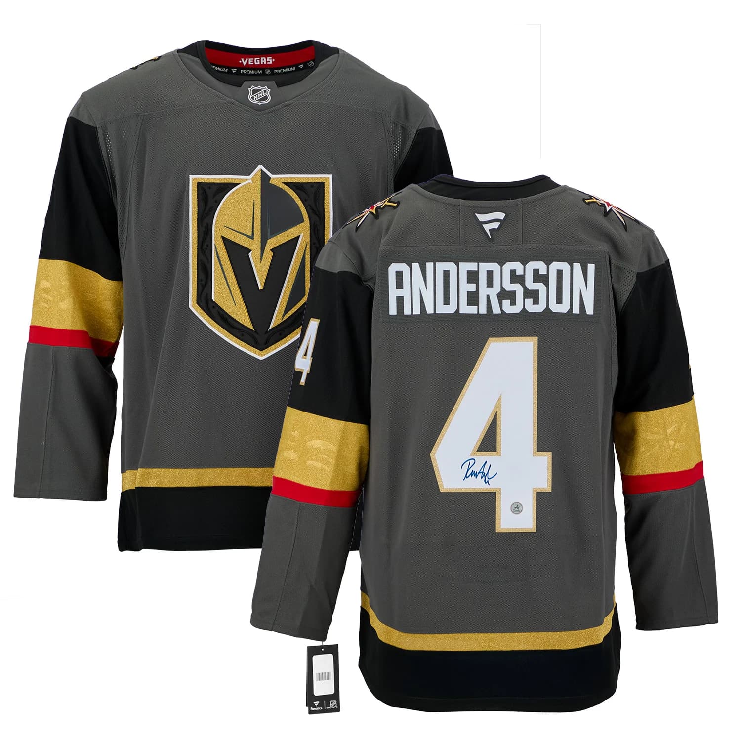 Rasmus Andersson Signed Vegas Golden Knights Alt Grey Fanatics Premium Jersey Rasmus Andersson Jersey alt-grey-premium, Vegas Golden Knights, view 3, supplier stock photo