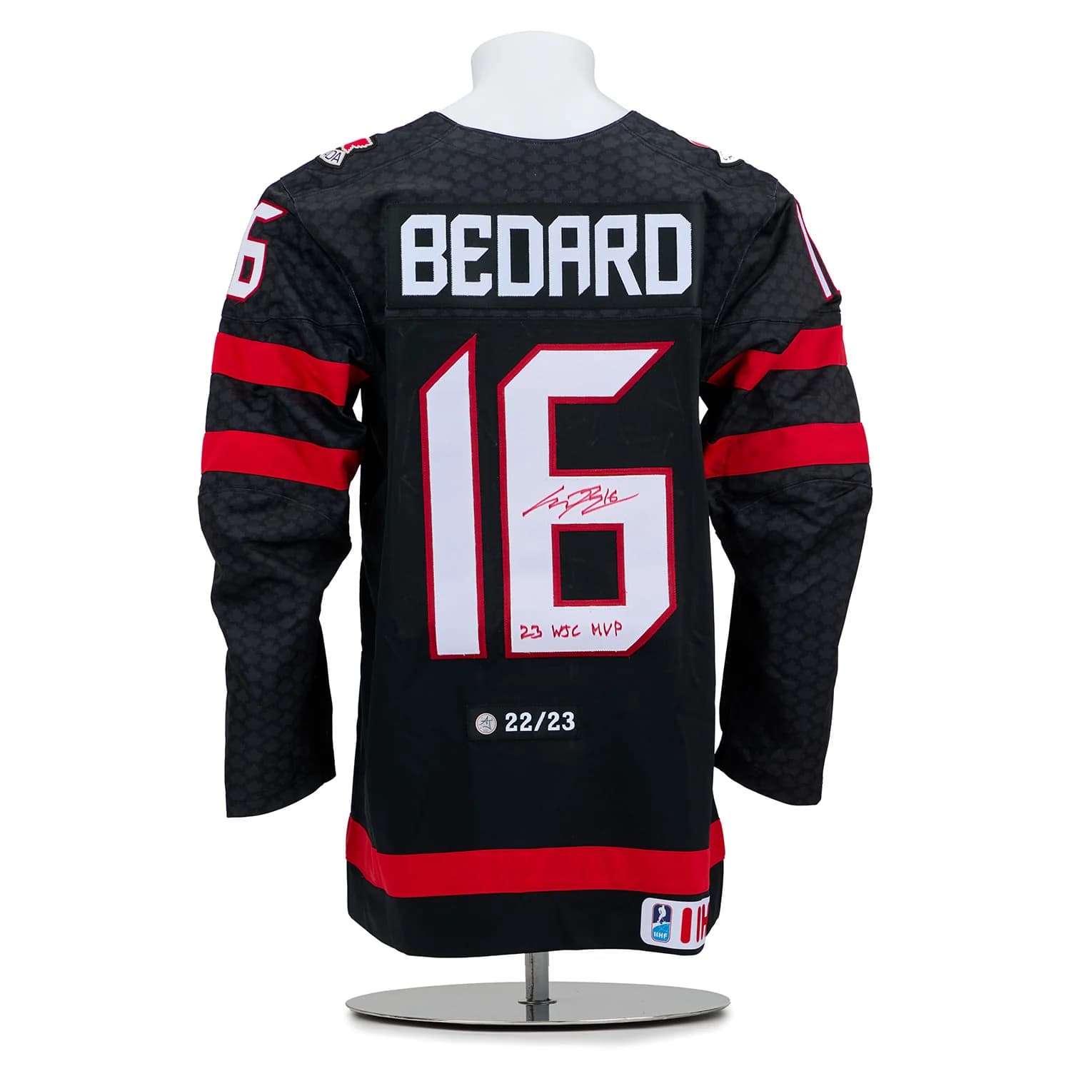 Connor Bedard Team Canada Signed & Inscribed World Jr MVP Nike Jersey #22/23 Connor Bedard Jersey connor-bedard-team-canada-inscribed-world, supplier stock photo
