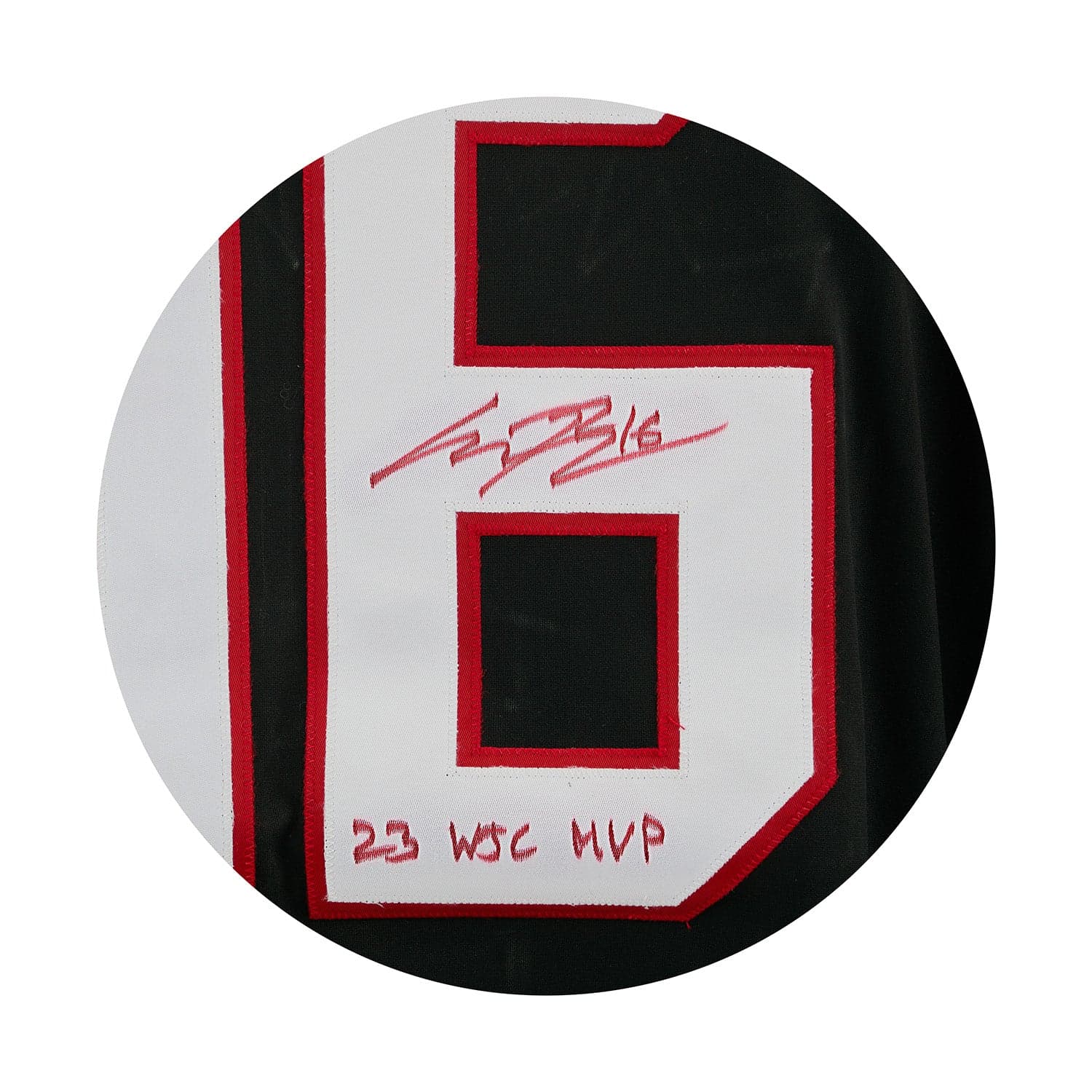 Connor Bedard Team Canada Signed & Inscribed World Jr MVP Nike Jersey #22/23 Connor Bedard Jersey connor-bedard-team-canada-inscribed-world, view 3, supplier stock photo