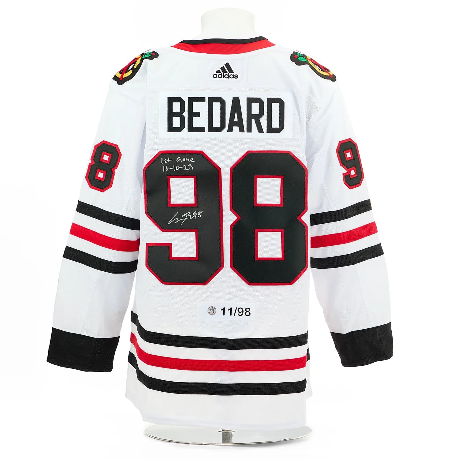 Connor Bedard Chicago Blackhawks Signed & Dated 1st Game adidas Jersey #11/98 Connor Bedard Jersey connor-bedard-dated-1st-game-adidas, Chicago Blackhawks, supplier stock photo