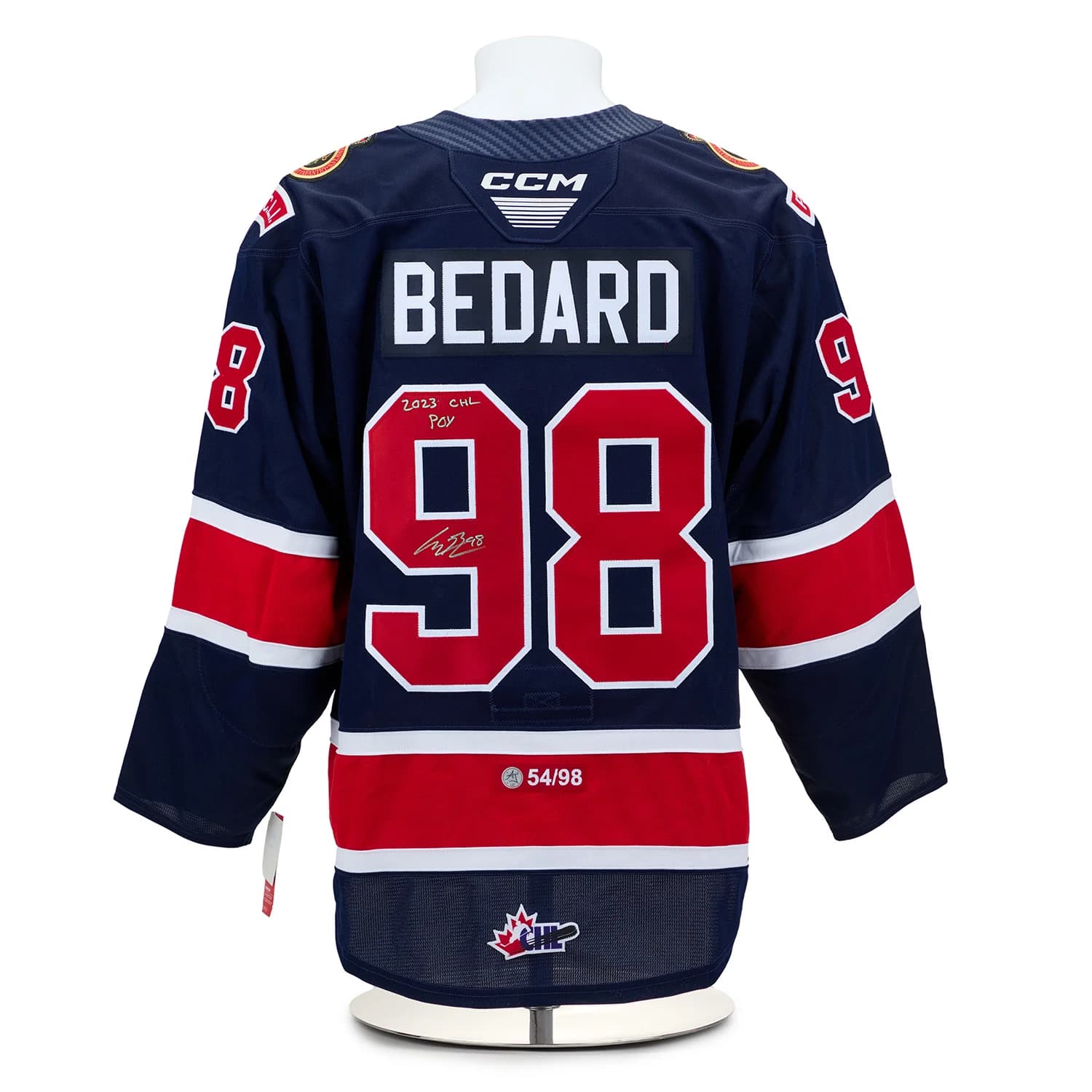 Connor Bedard Signed Regina Pats Authentic CCM Jersey with 2023 CHL POY #54/98 Connor Bedard Jersey connor-bedard-regina-pats-ccm-2023, supplier stock photo