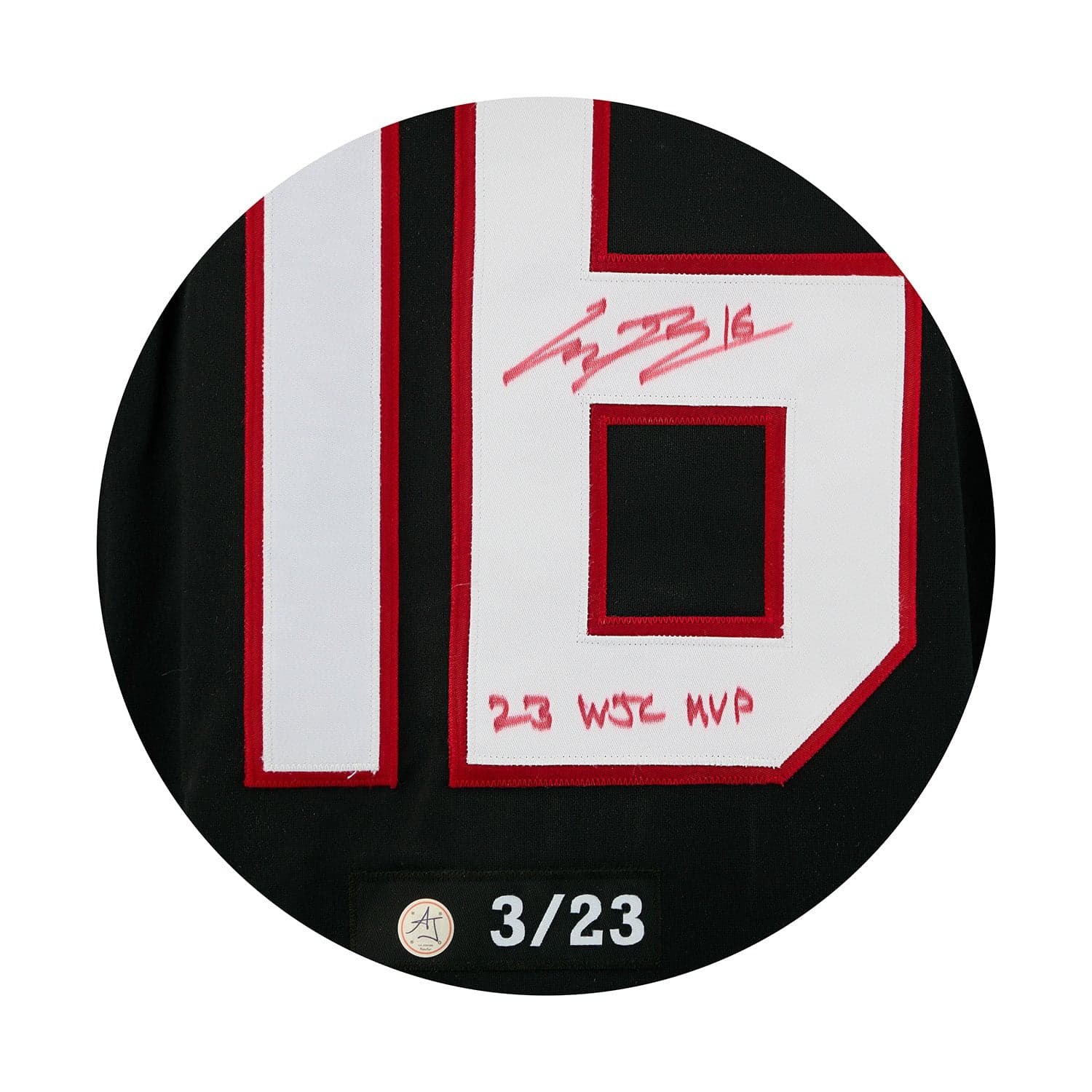 Connor Bedard Team Canada Signed & Inscribed World Jr MVP Nike Jersey #3/23 Connor Bedard Jersey connor-bedard-team-canada-inscribed-world, view 3, supplier stock photo