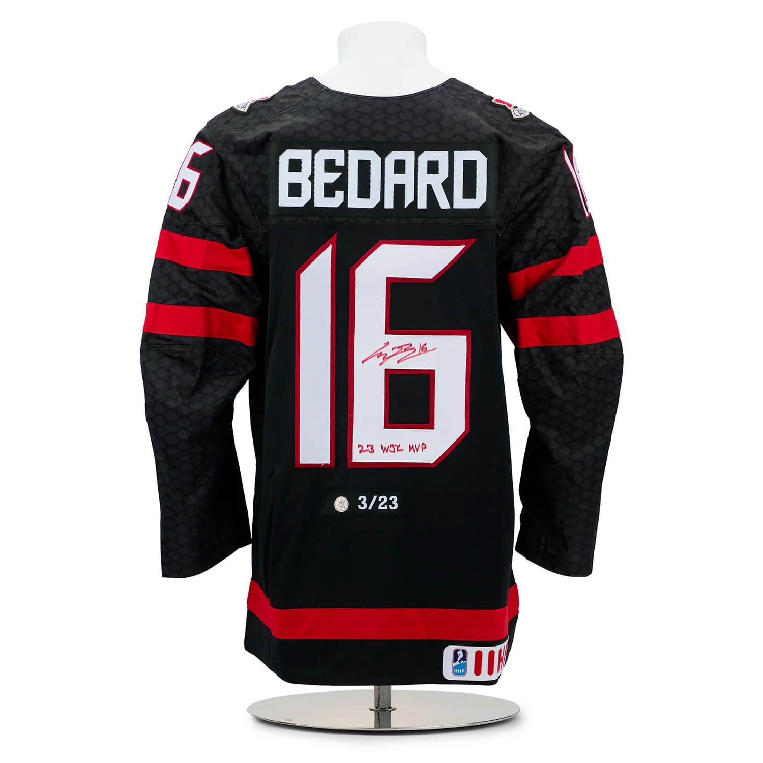 Connor Bedard Team Canada Signed & Inscribed World Jr MVP Nike Jersey #3/23 Connor Bedard Jersey connor-bedard-team-canada-inscribed-world, supplier stock photo
