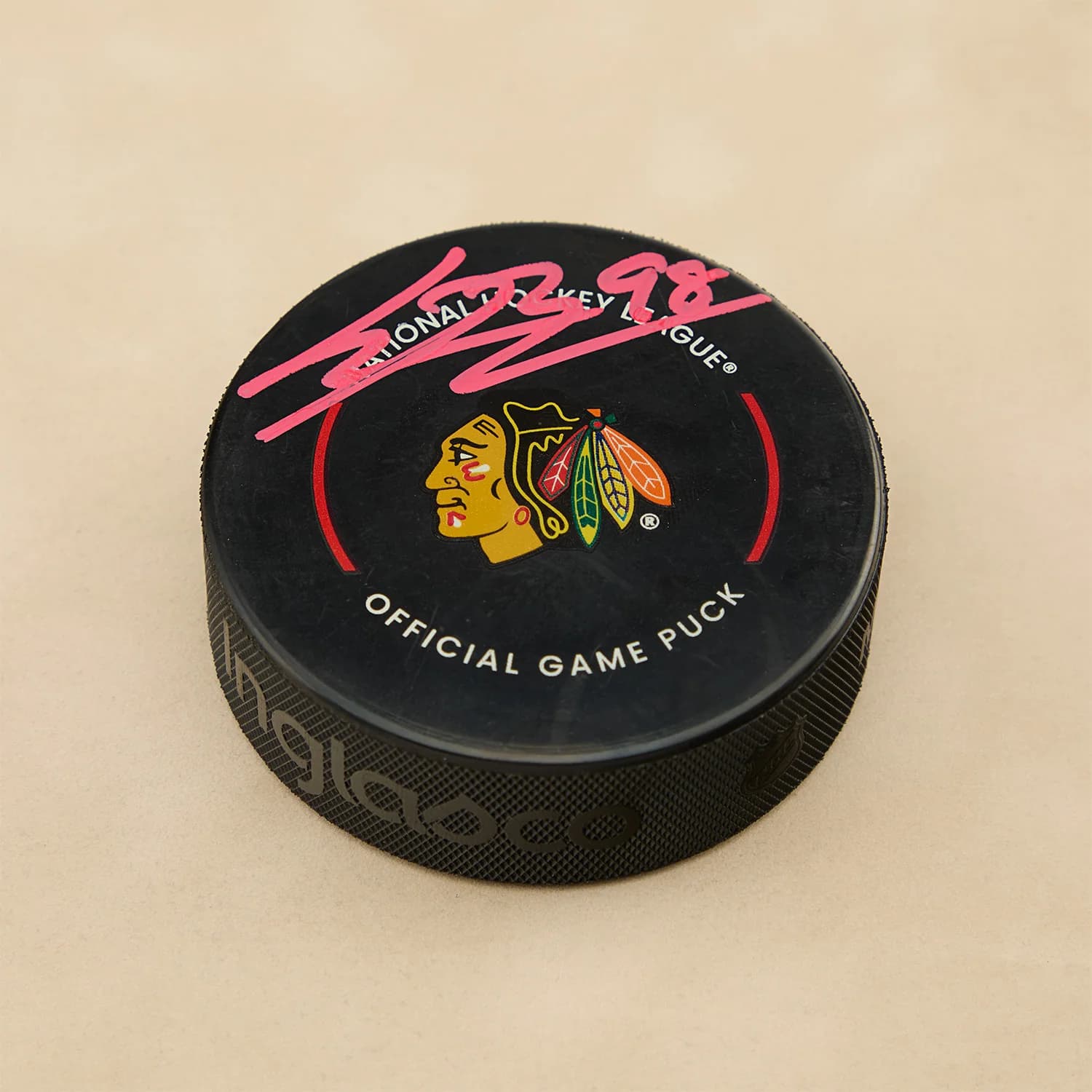 Connor Bedard Signed Chicago Blackhawks Official Game Puck Connor Bedard Puck connor-bedard-game, Chicago Blackhawks, supplier stock photo
