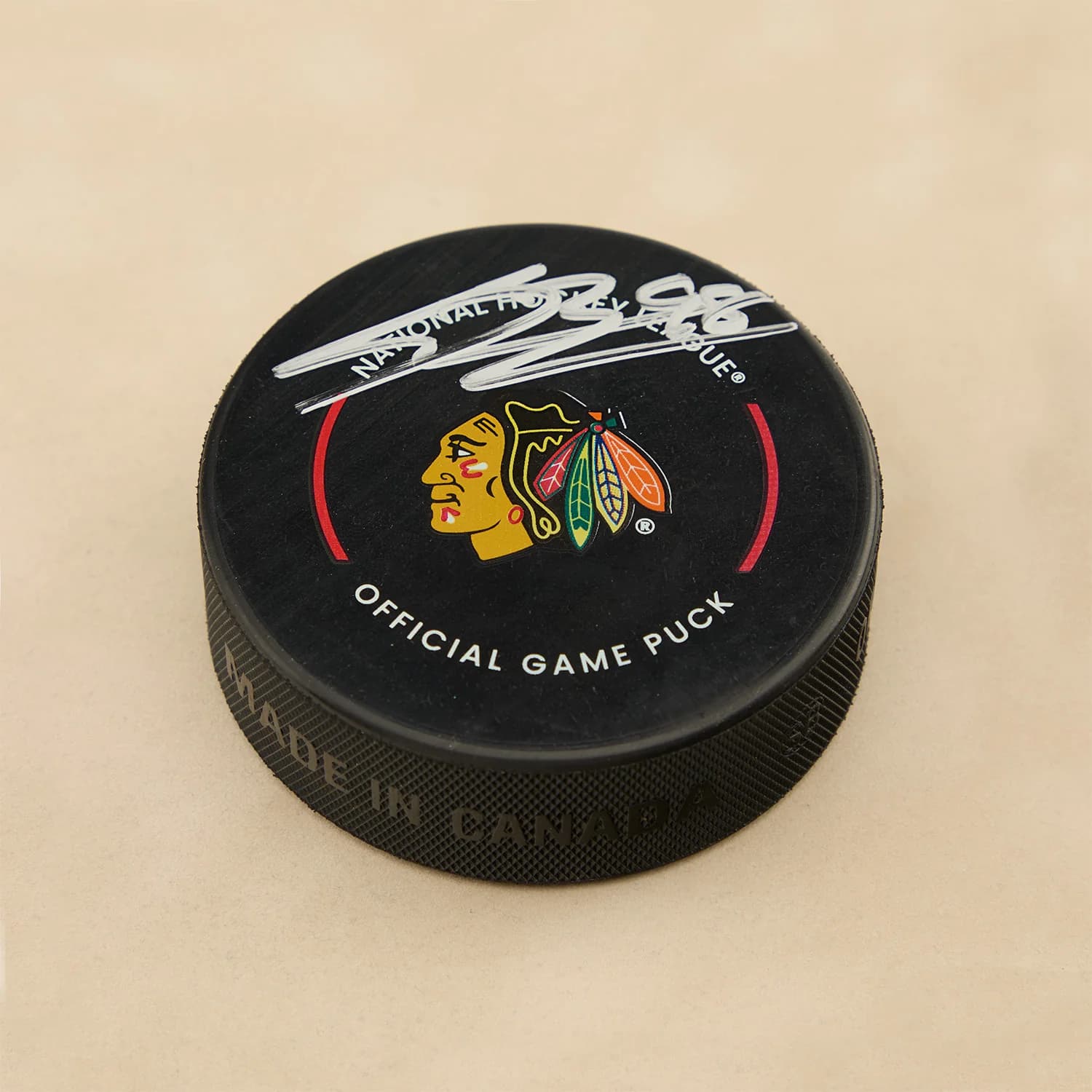 Connor Bedard Signed Chicago Blackhawks Official Game Puck Connor Bedard Puck connor-bedard-game, Chicago Blackhawks, supplier stock photo