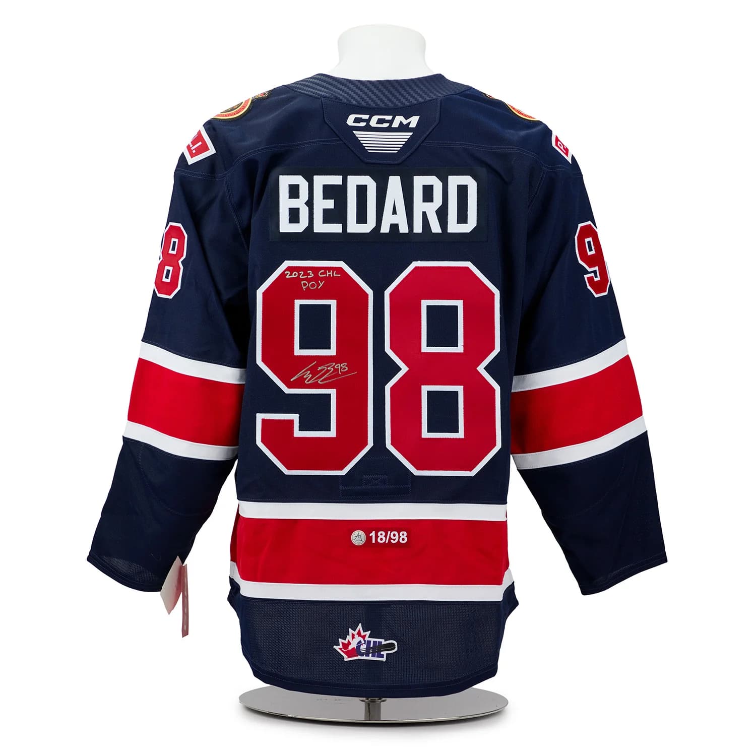 Connor Bedard Regina Pats Signed & Inscribed CHL POY Authentic CCM Jersey #18/98 Connor Bedard Jersey connor-bedard-regina-pats-inscribed-chl, supplier stock photo